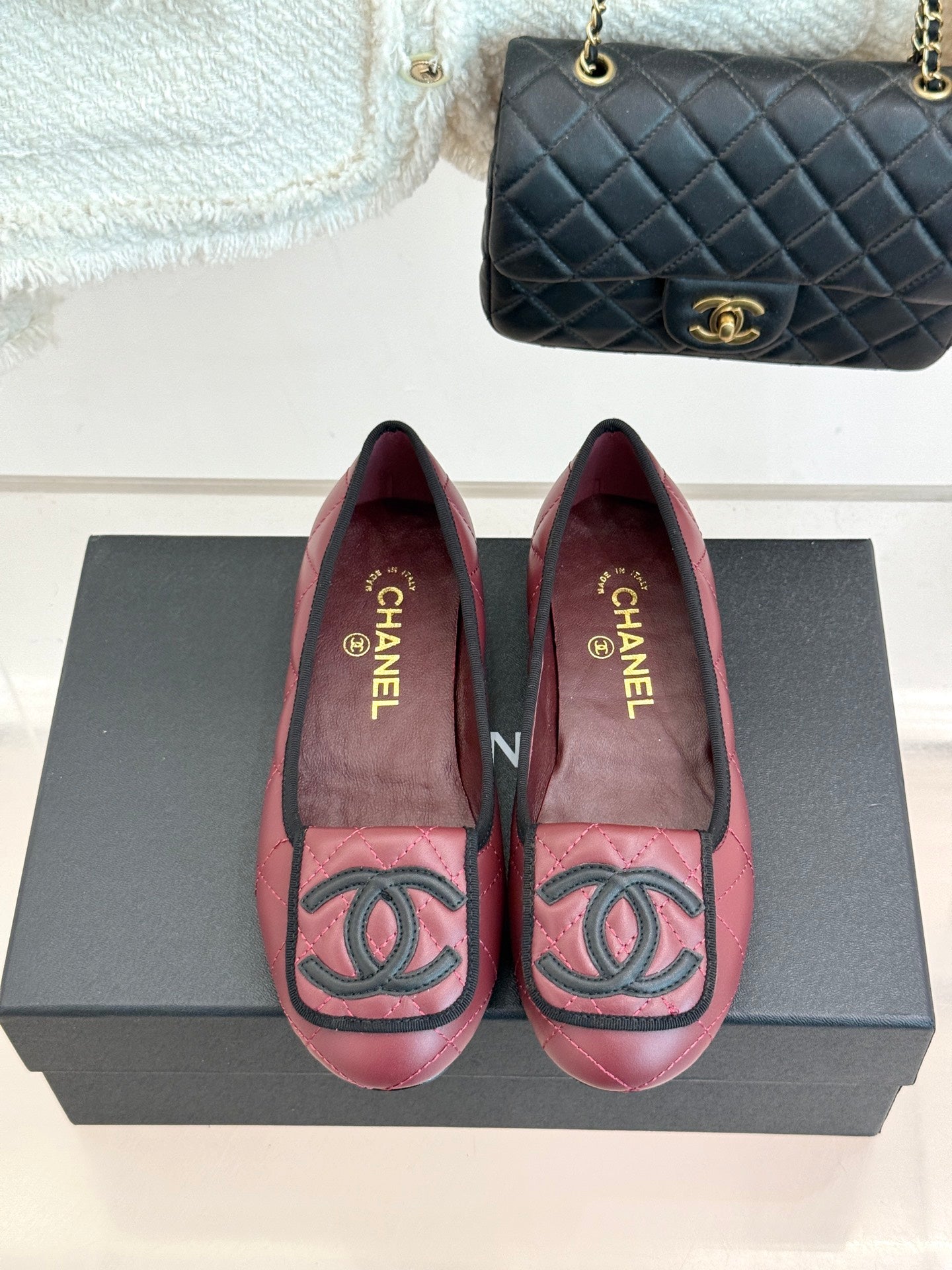 CC 26s Cambon Ballet Flats Burgundy Quited Lambskin 887793