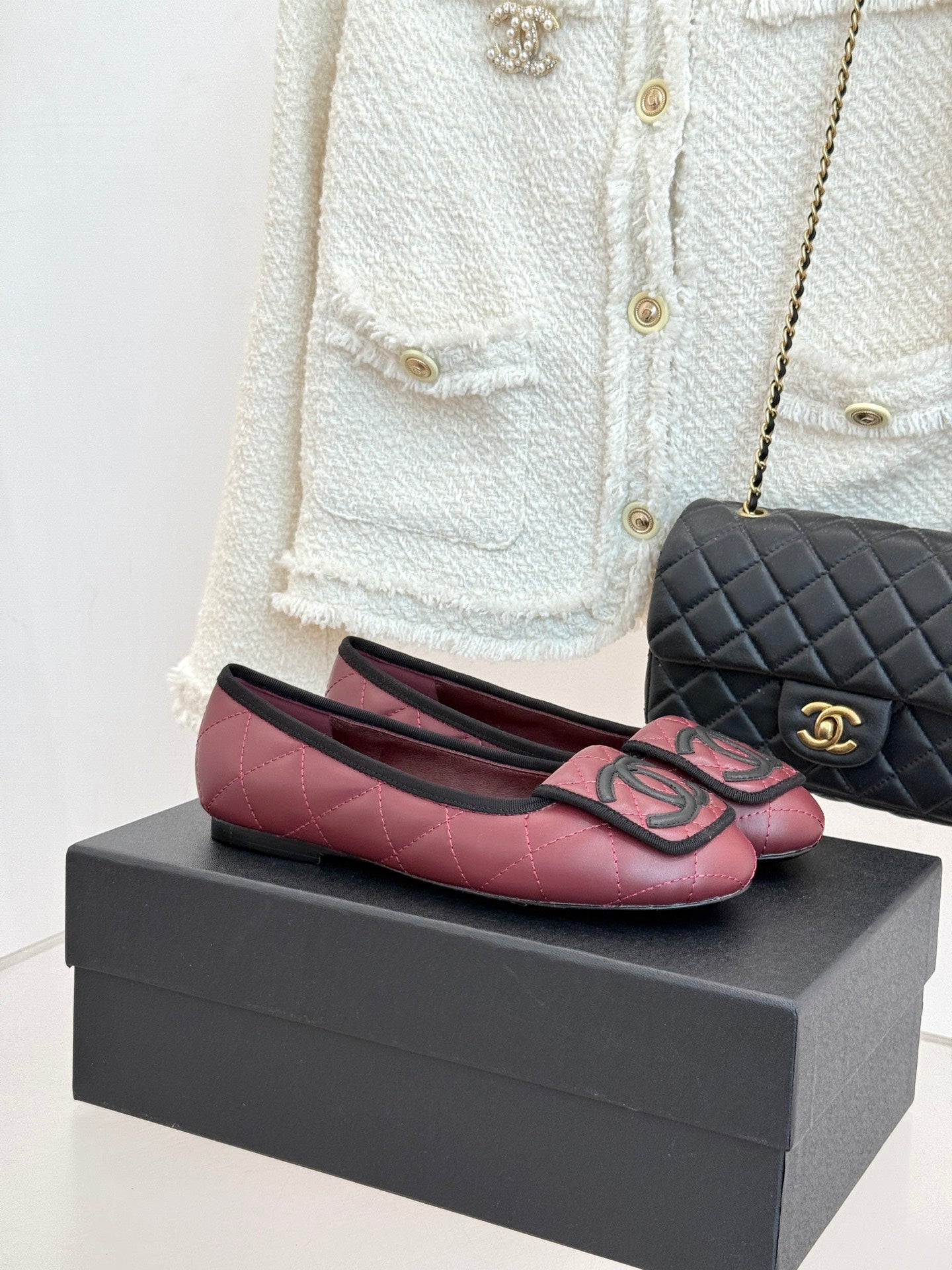 CC 26s Cambon Ballet Flats Burgundy Quited Lambskin 887793