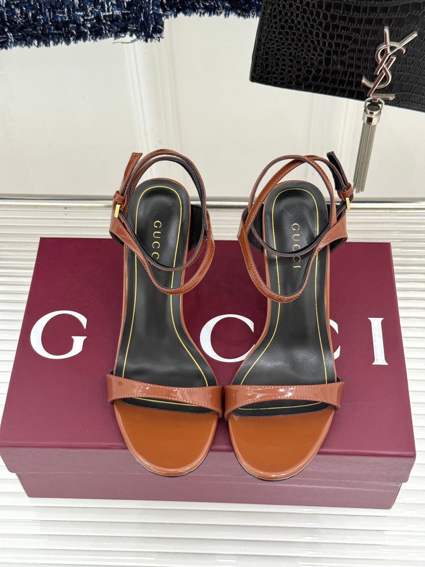 GG Castello Sandals 7.5cm Brown Leather 886485
