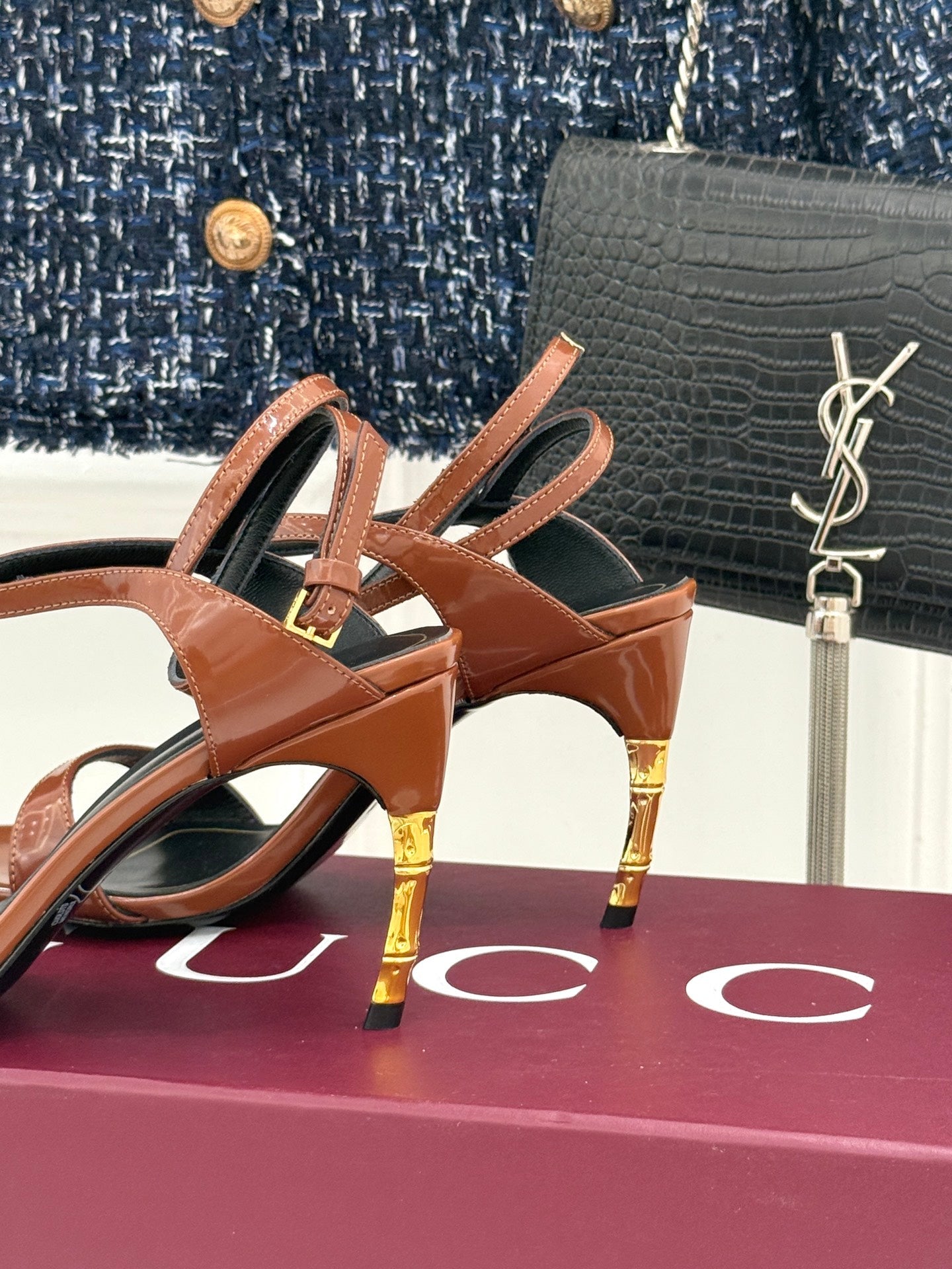 GG Castello Sandals 7.5cm Brown Leather 886485