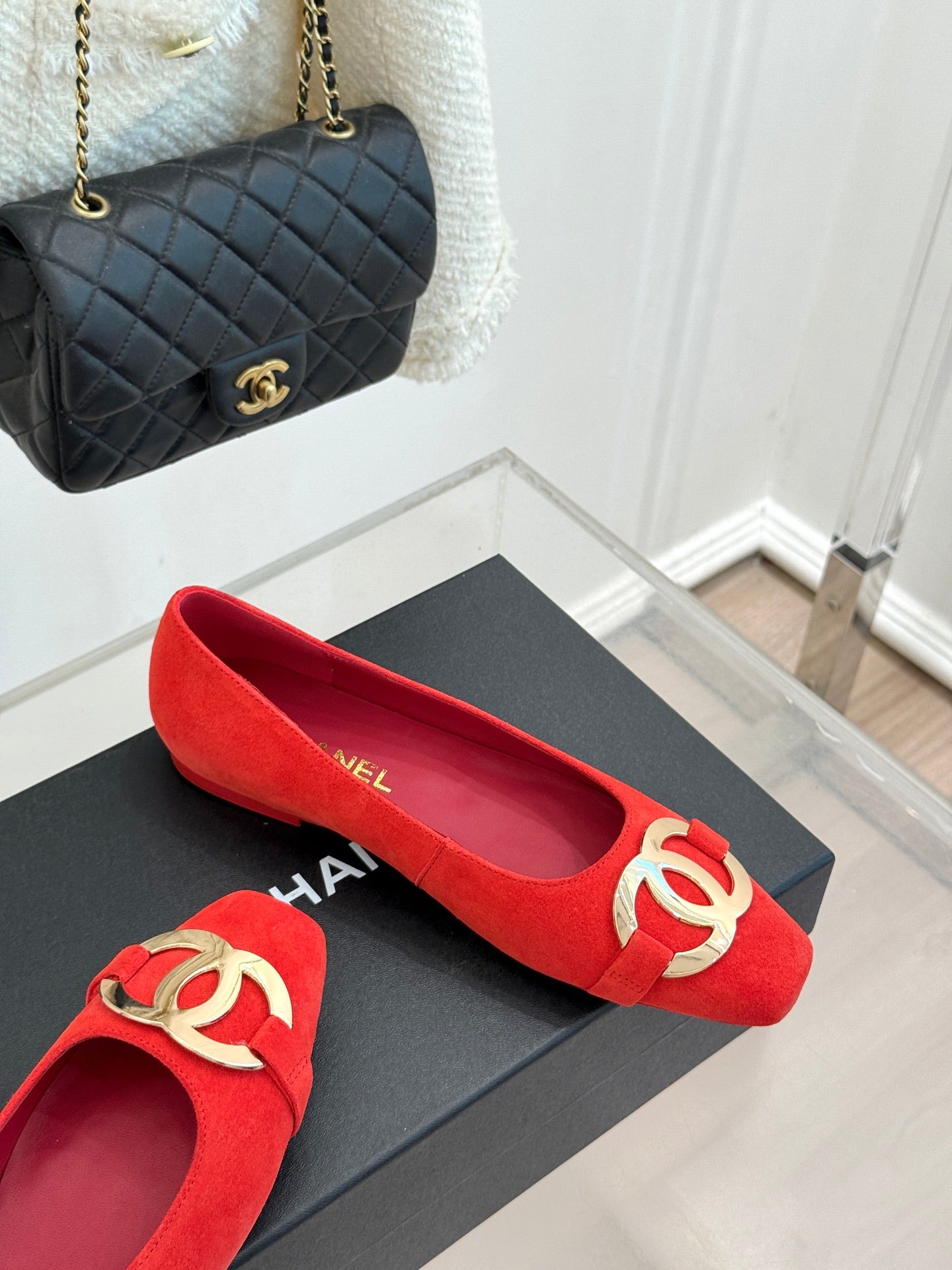 CC 26s Buckle Square Toe Ballet Flat Red Suede 829735