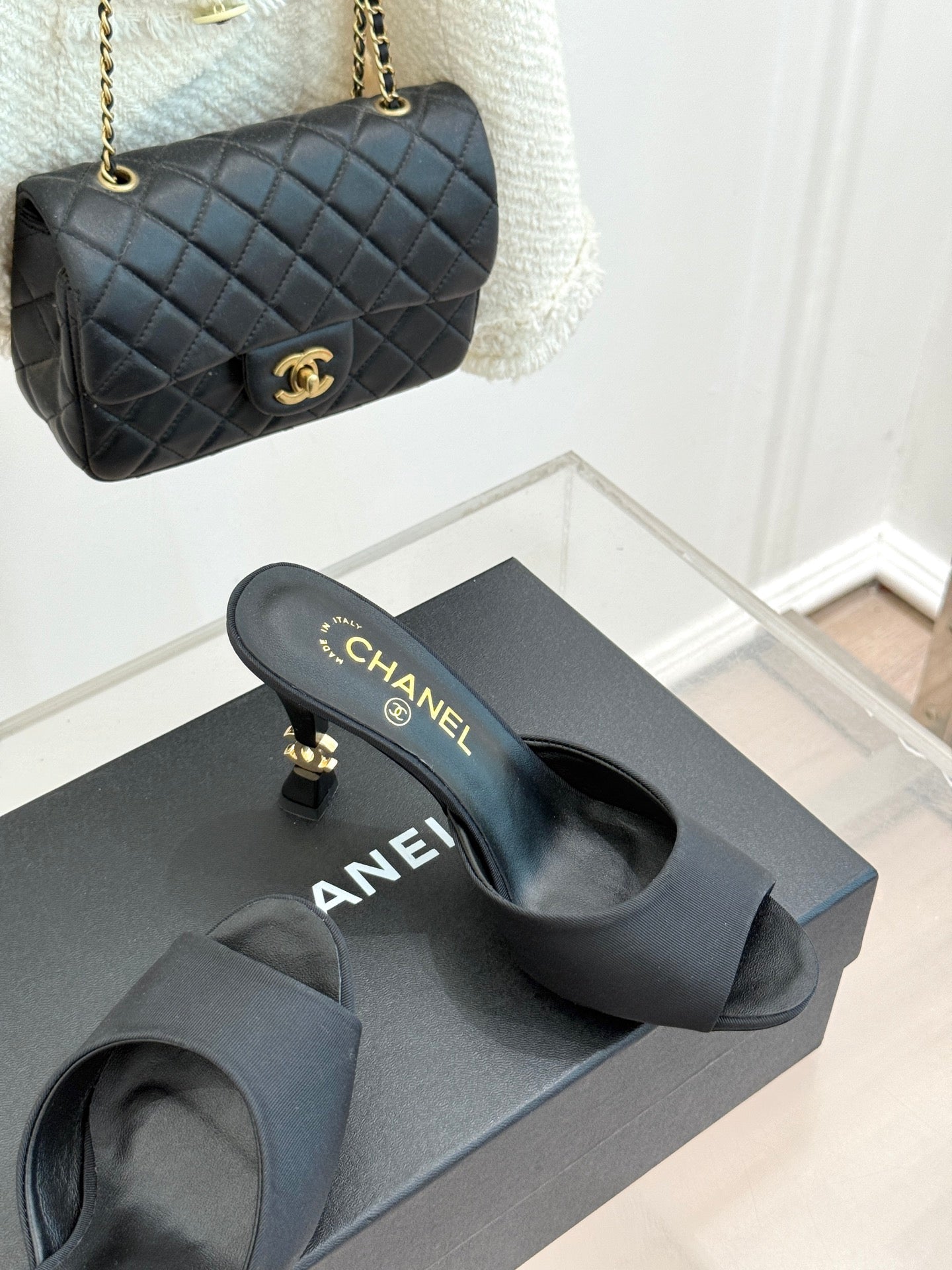 CC 26s Open-Toe Mule Sandals Black Satin 936839