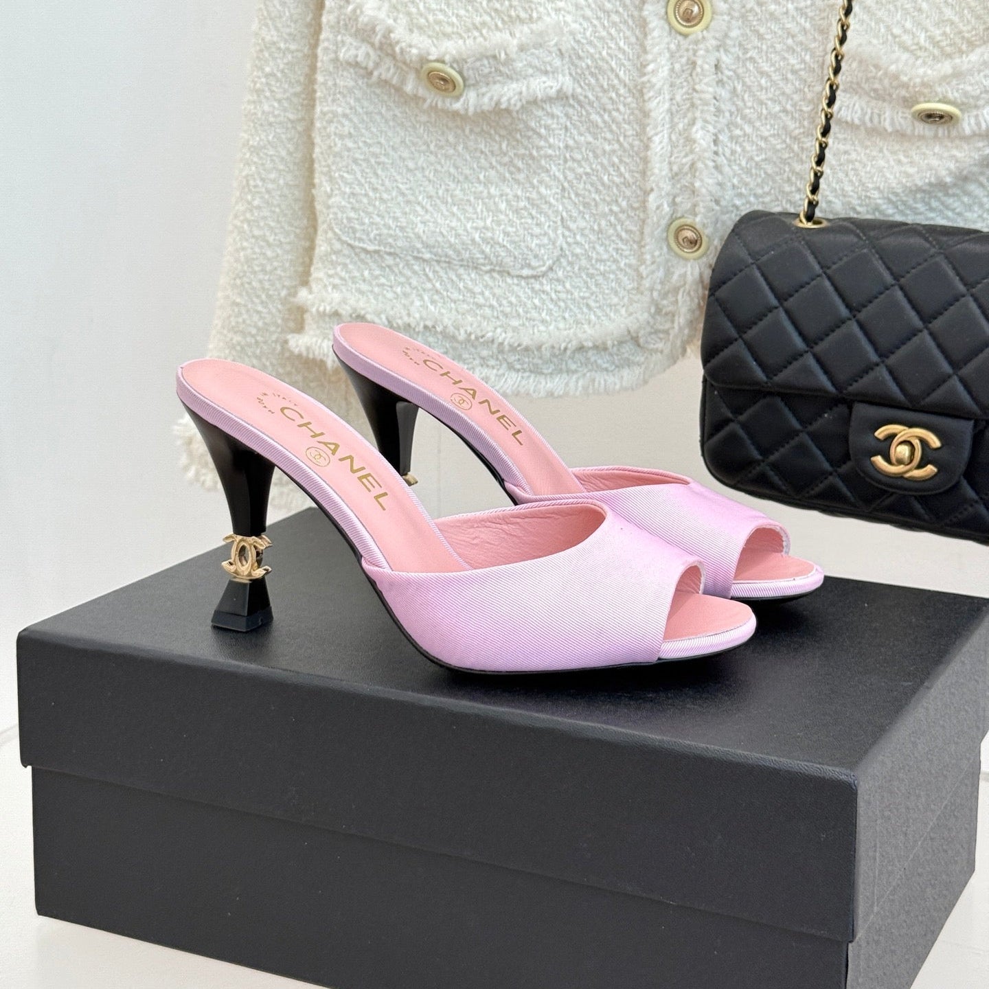 CC 26s Open-Toe Mule Sandals Pink Satin 936840