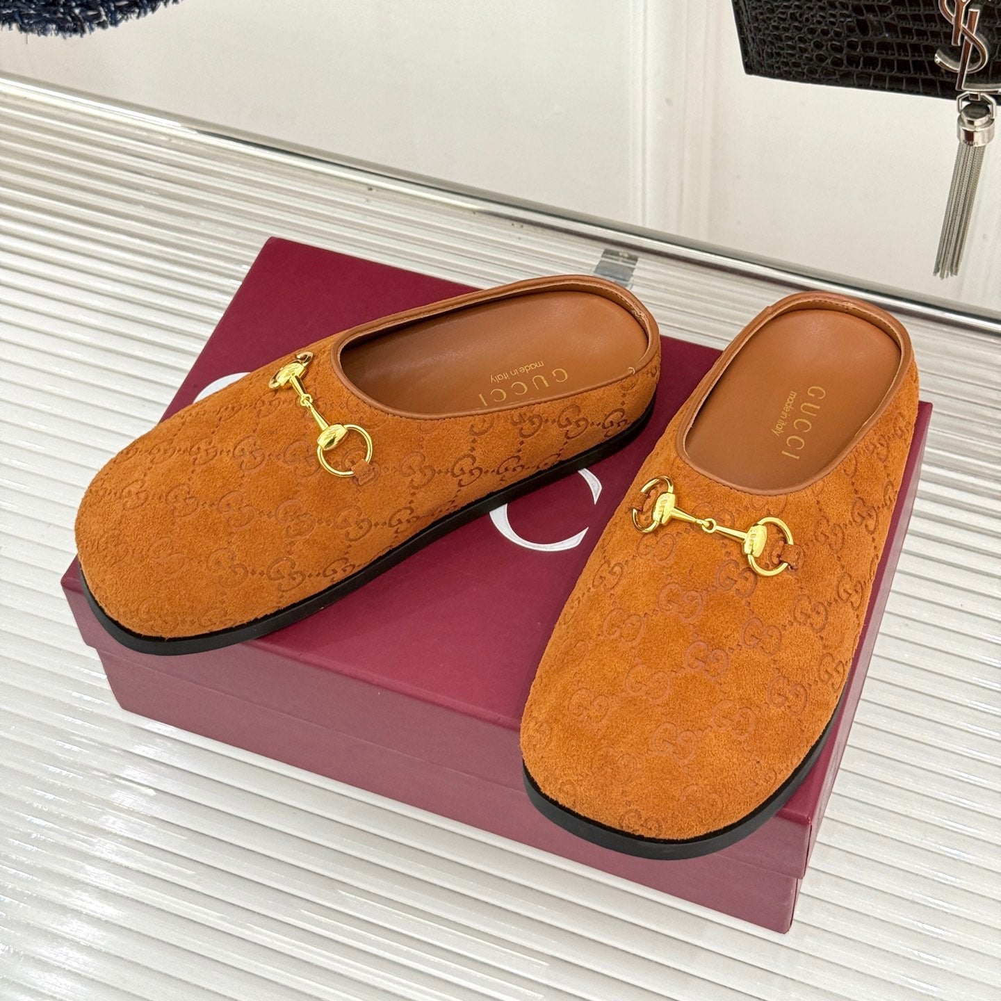 GG Mule With Horsebit Orange Suede 905743