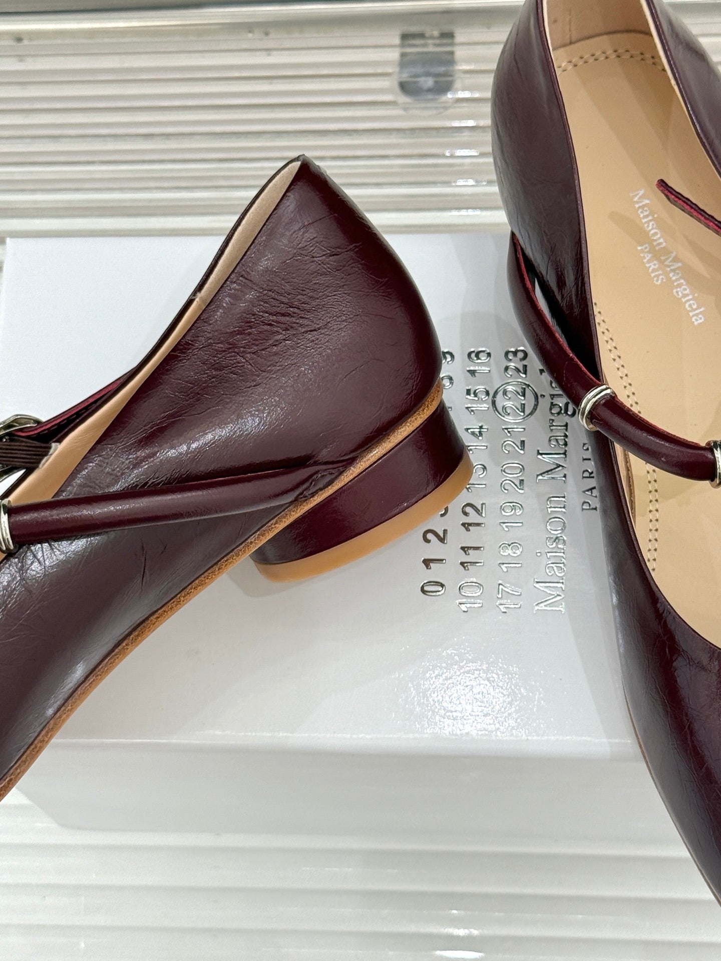 MM6 26s Tabi Mary Jane Ballerina Flats Burgundy Sheepskin 991559