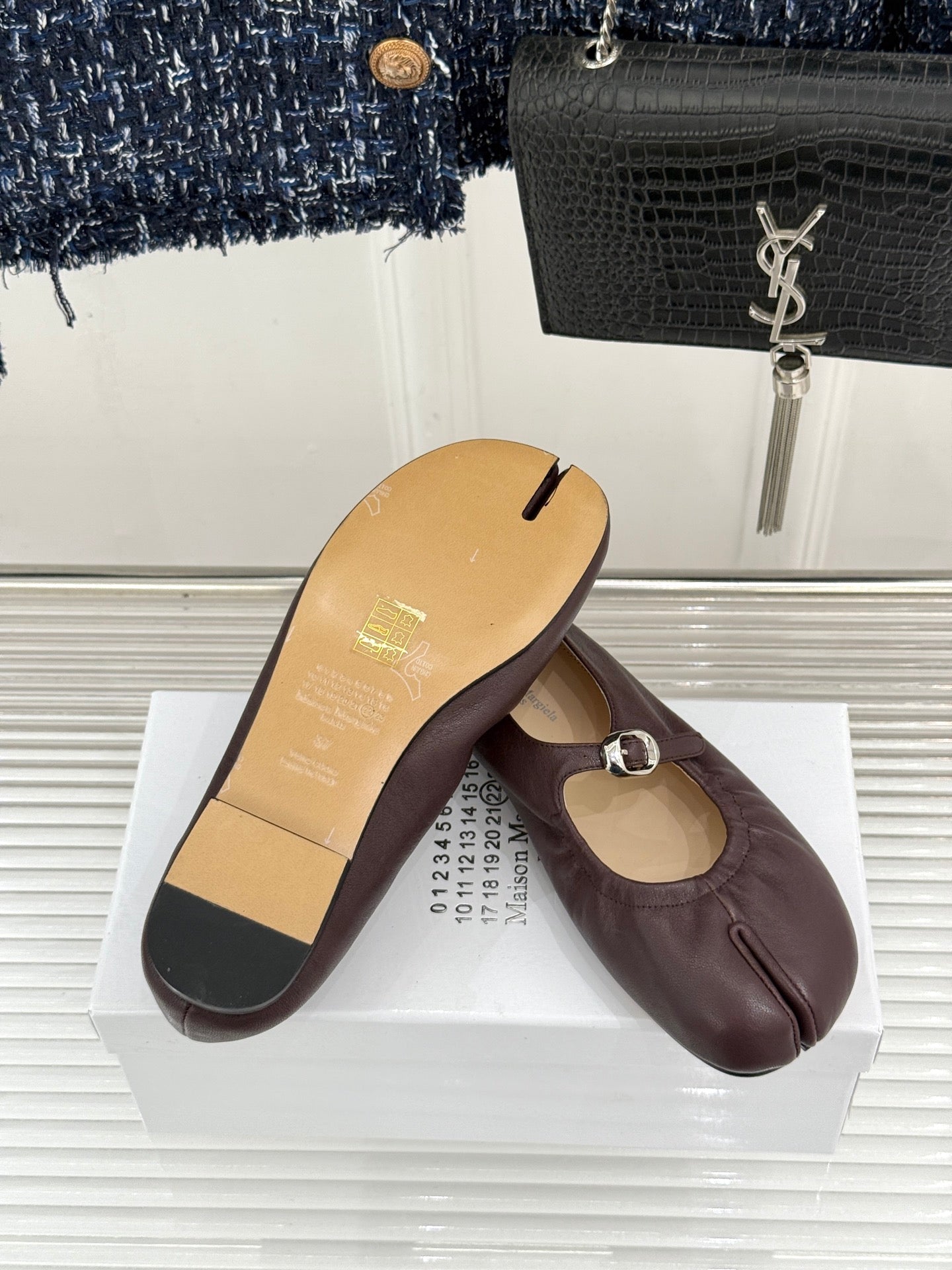 MM6 26s Tabi Mary Jane Ballerina Flats Dark Brown Leather 991571