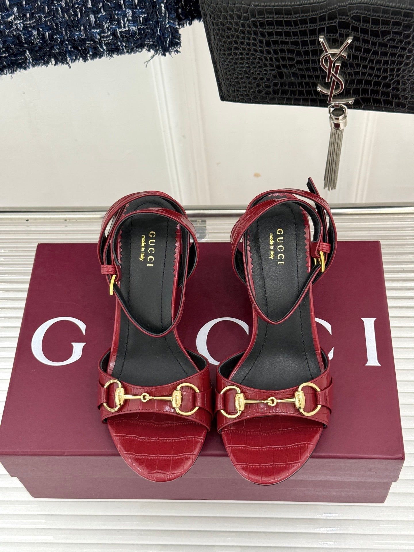 GG 26s Donna Wedge Sandal 8cm Red Embossed Sheepskin 991718