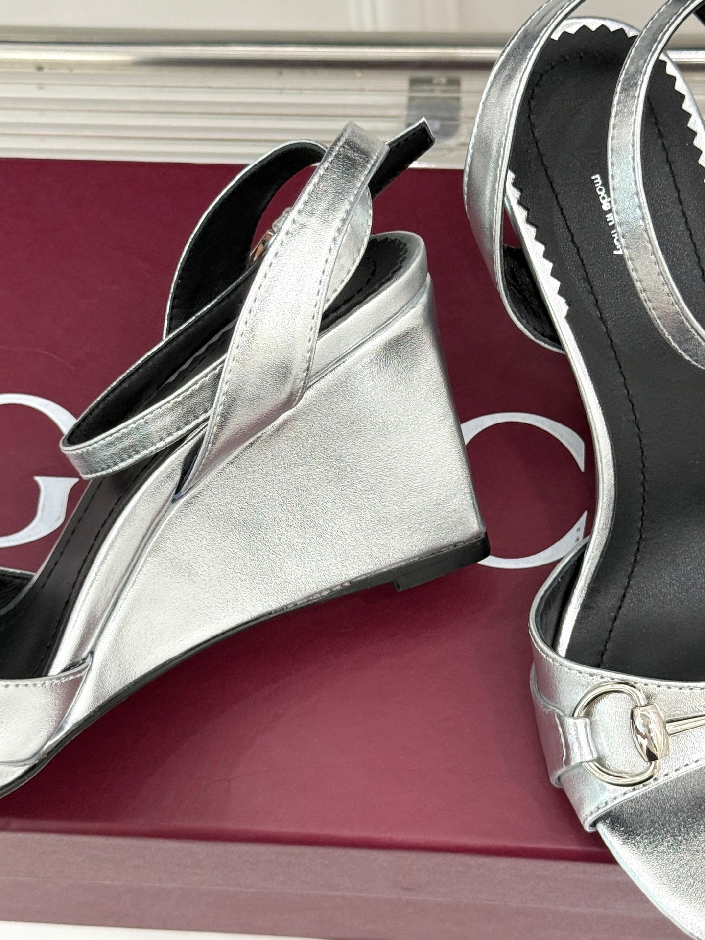 GG 26s Donna Wedge Sandal 8cm Sliver Sheepskin 991721