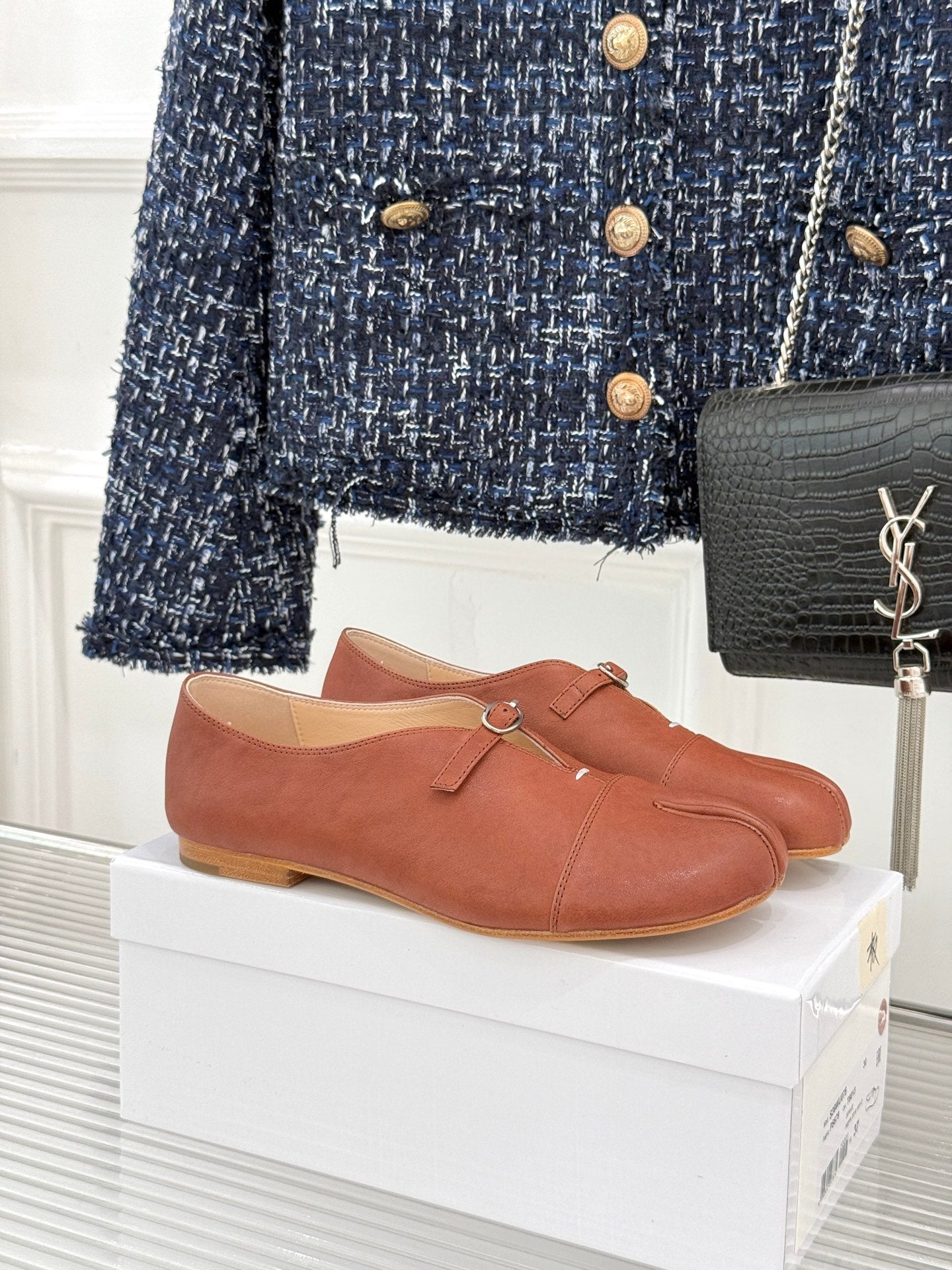 MM6 26s Split-Toe Mary Jane Tan Brown Leather 991573