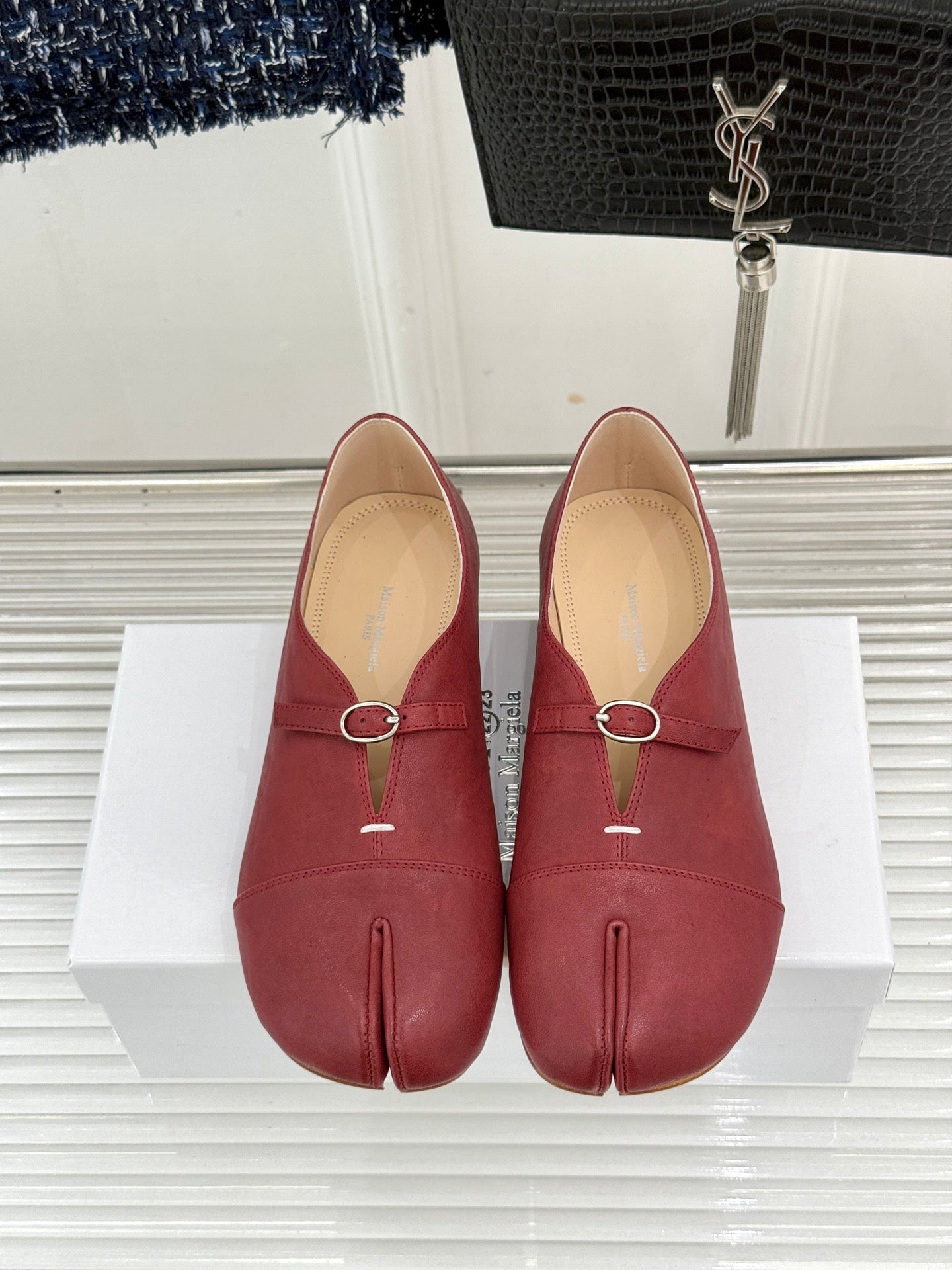 MM6 26s Split-Toe Mary Jane Burgundy Leather 991574
