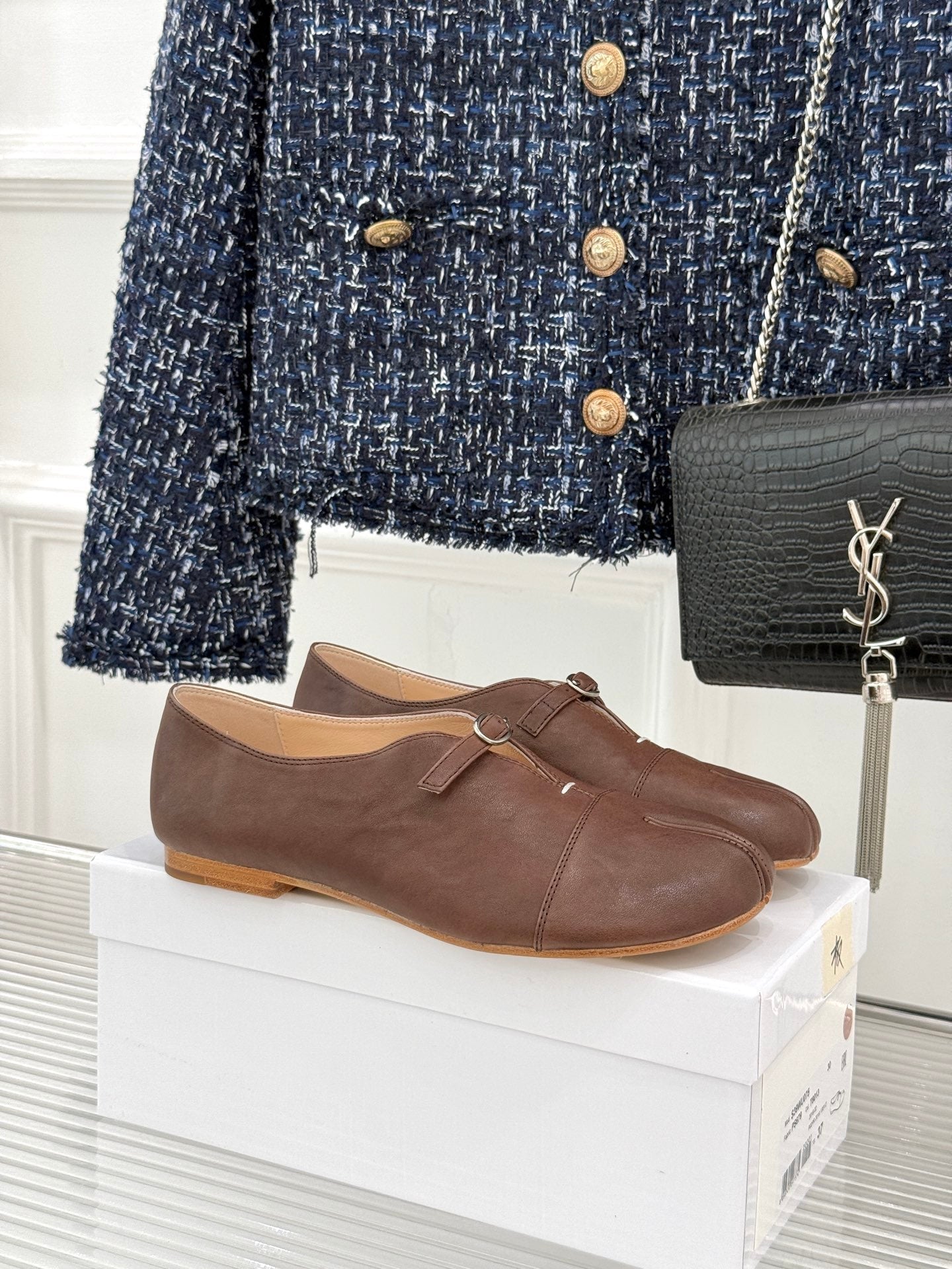 MM6 26s Split-Toe Mary Jane Brown Leather 991575