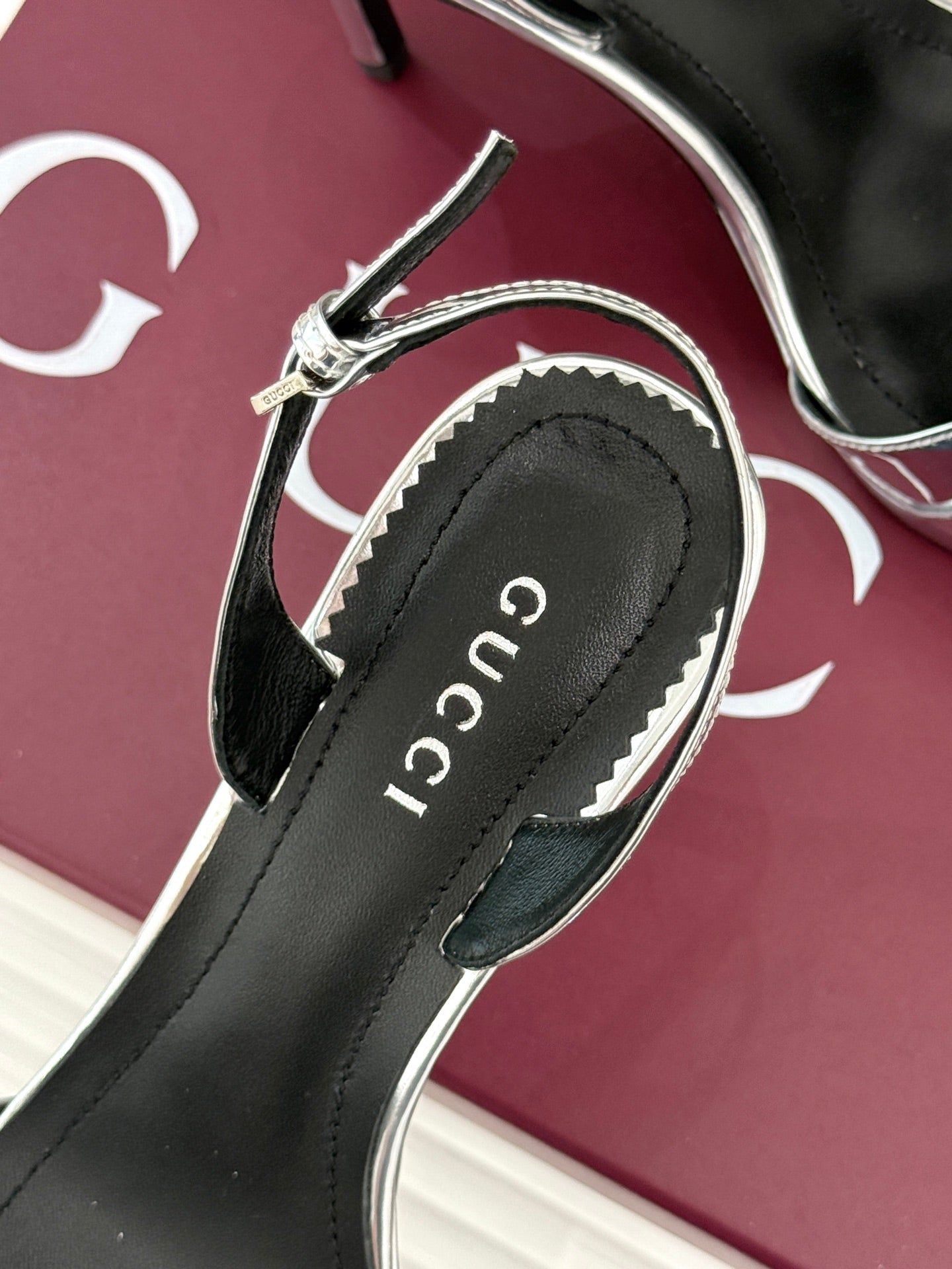 GG 26s Donna Platform Sandal 12cm Sliver Patent Leather 991728