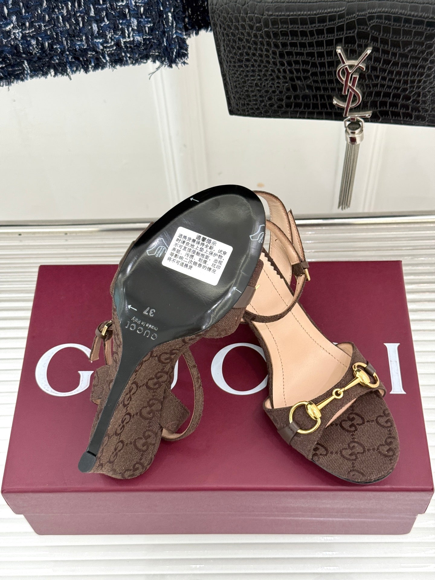 GG 26s Donna Wedge Sandal 8cm Coffee Canvas 991732