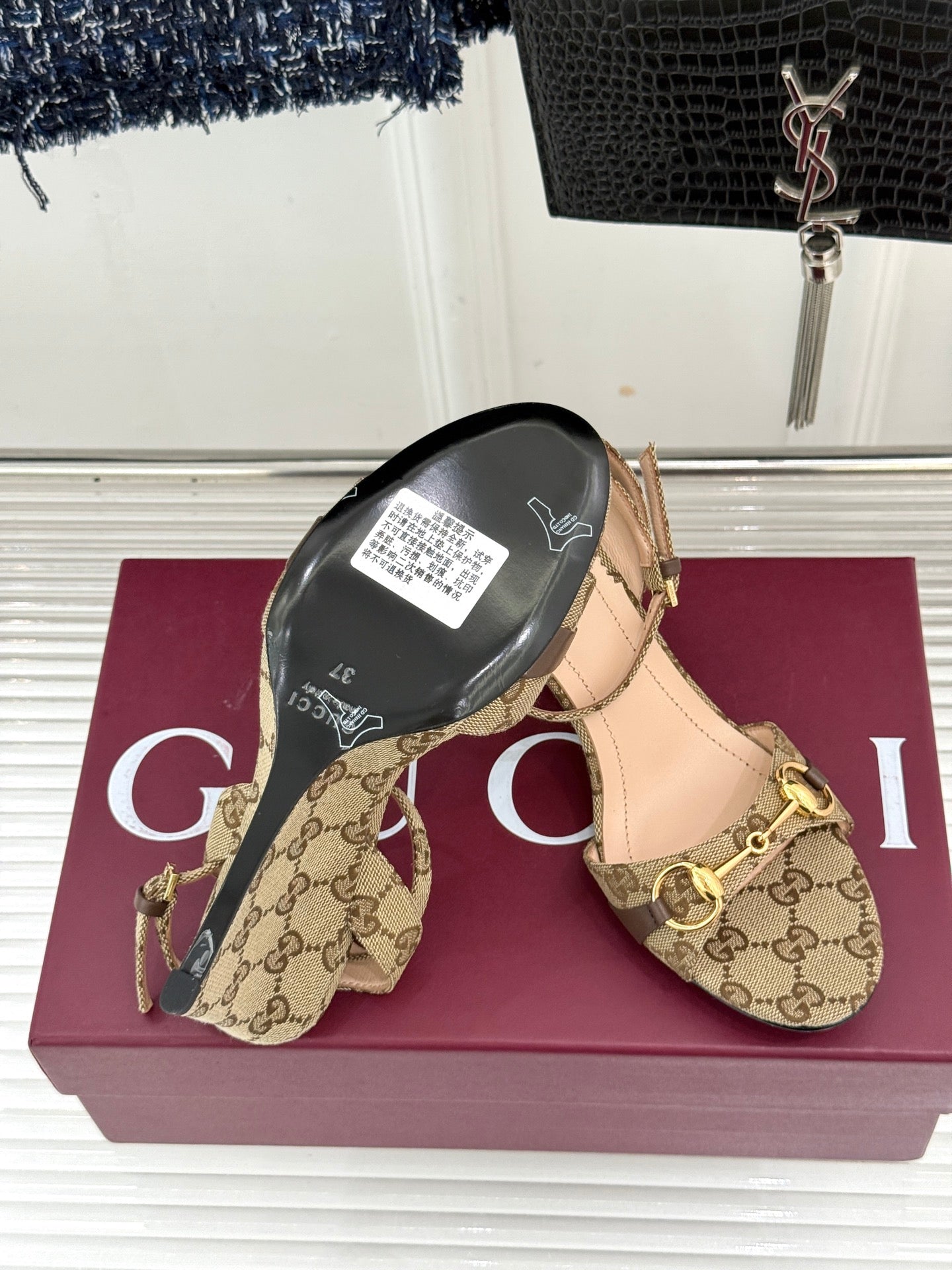 GG 26s Donna Wedge Sandal 8cm Beige Canvas 991734