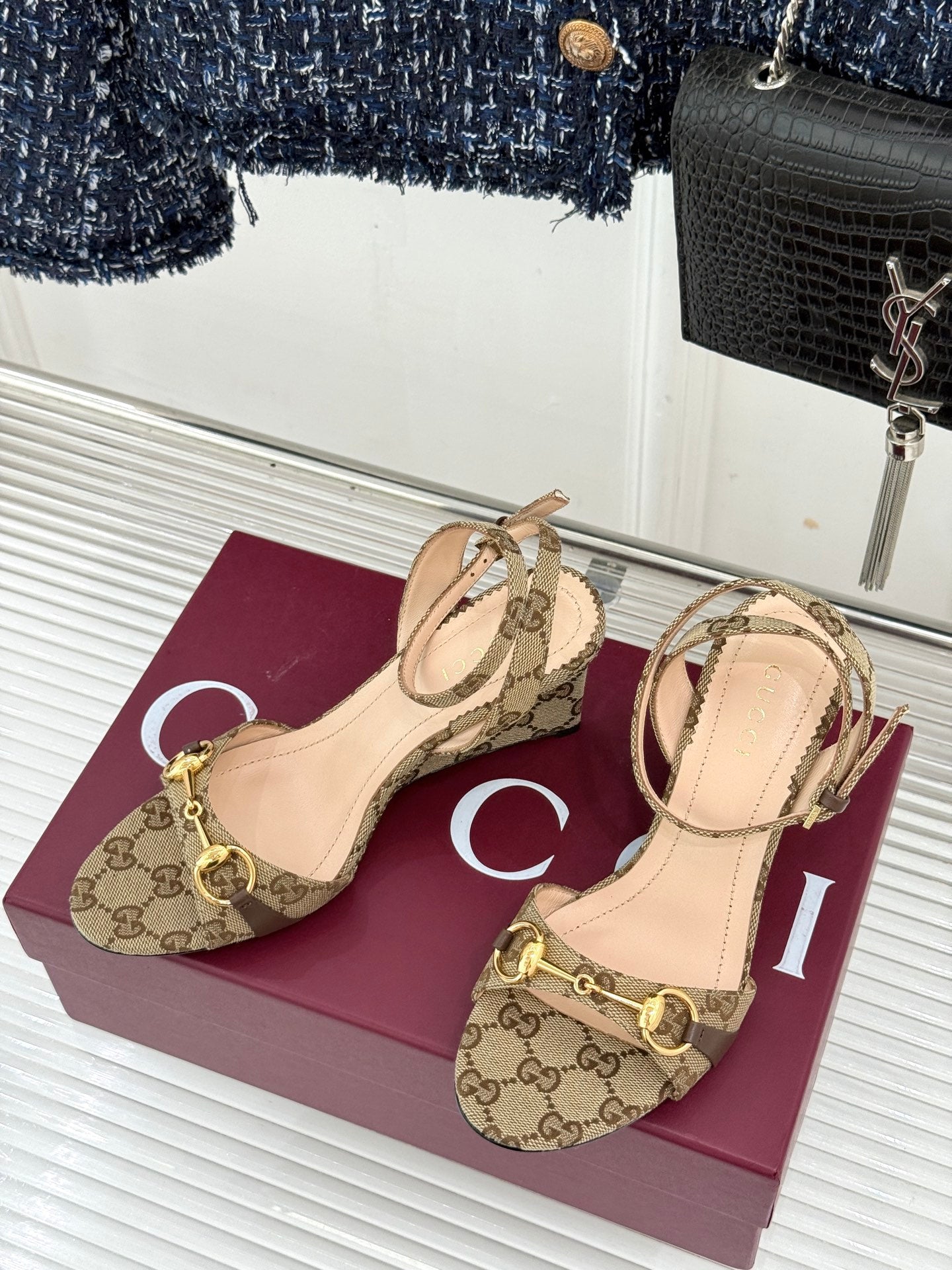GG 26s Donna Wedge Sandal 8cm Beige Canvas 991734