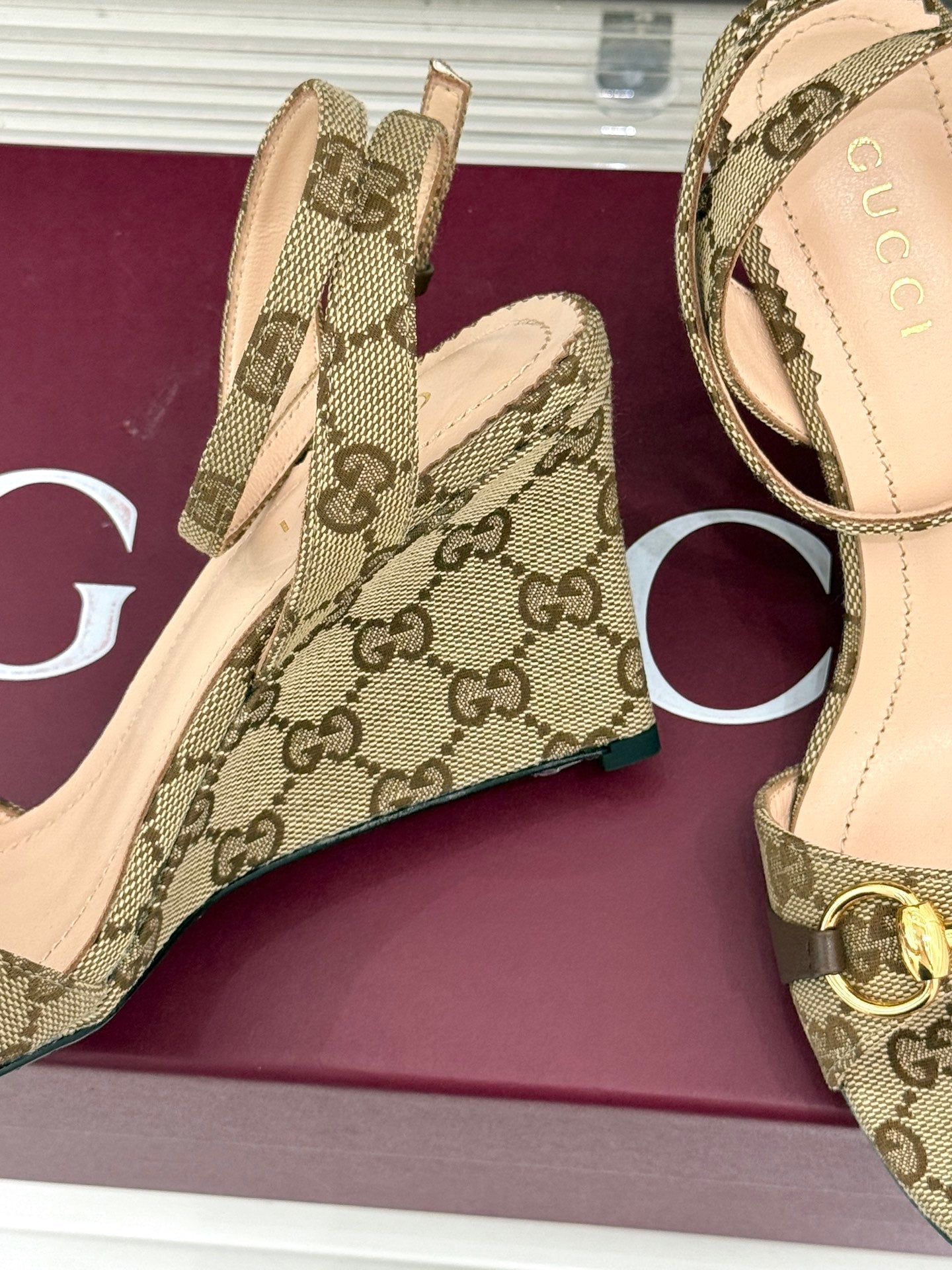 GG 26s Donna Wedge Sandal 8cm Beige Canvas 991734