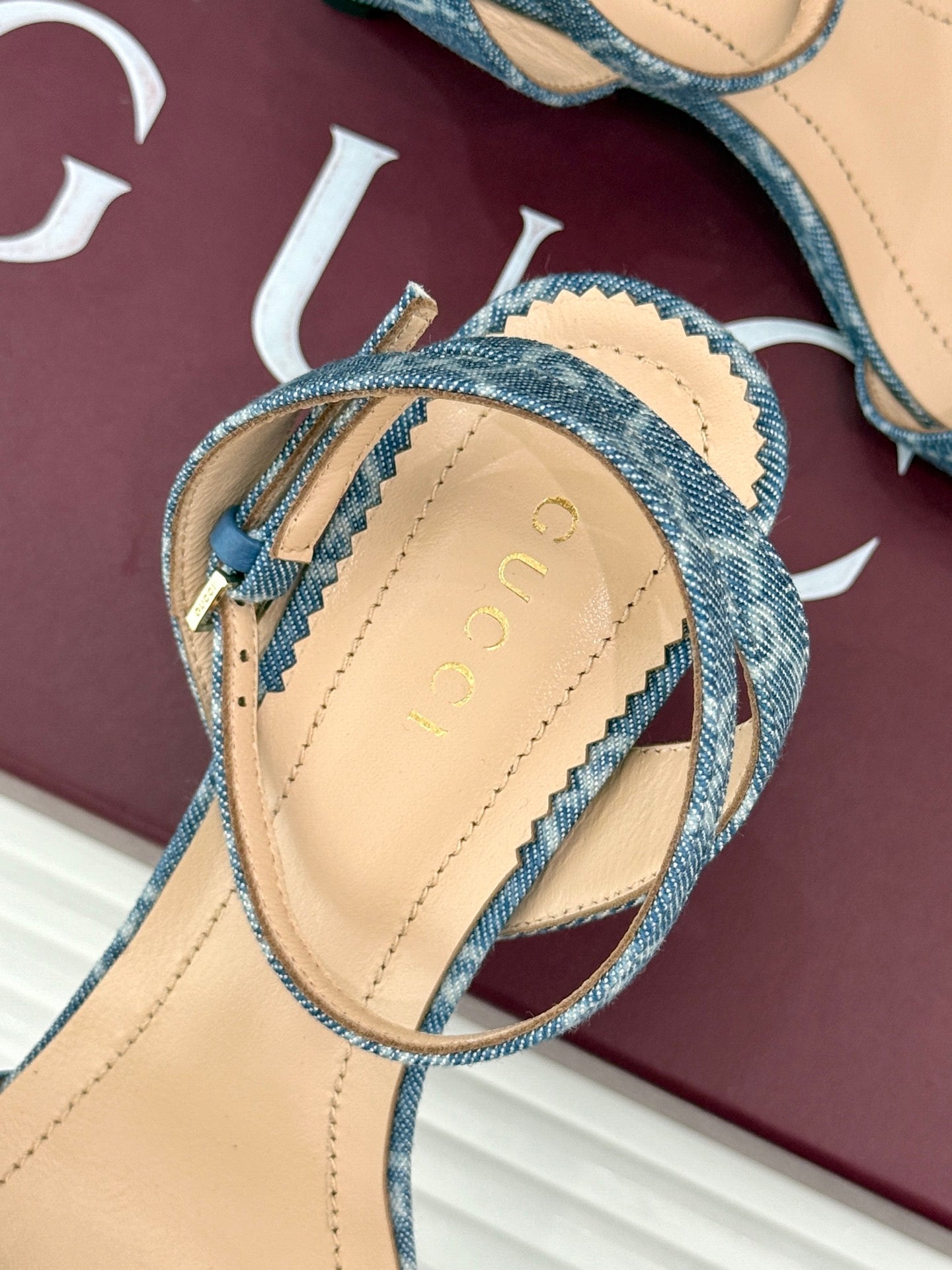 GG 26s Donna Wedge Sandal 8cm Blue Canvas 991735