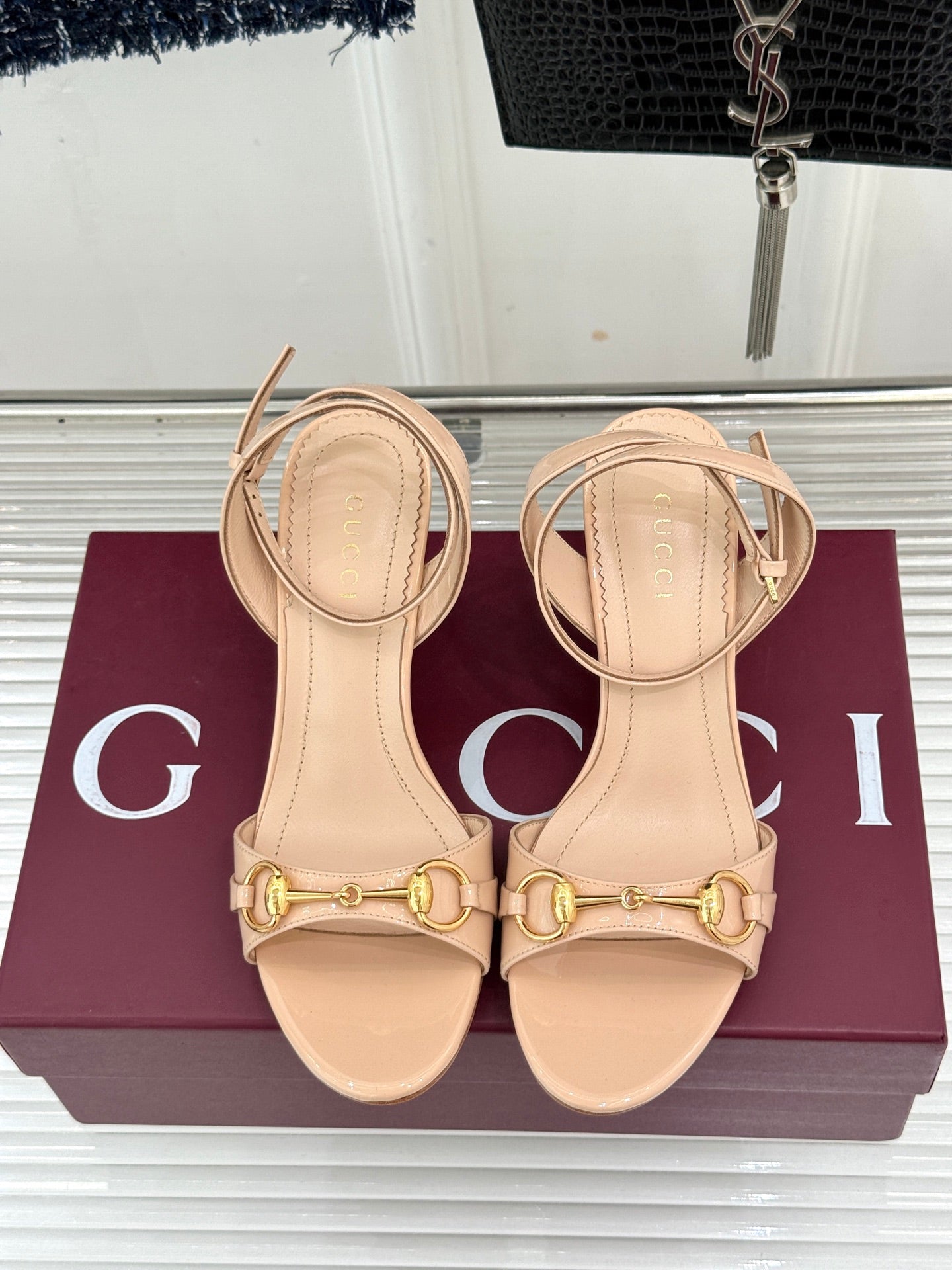GG 26s Donna Wedge Sandal 8cm Cream Sheepskin 991738