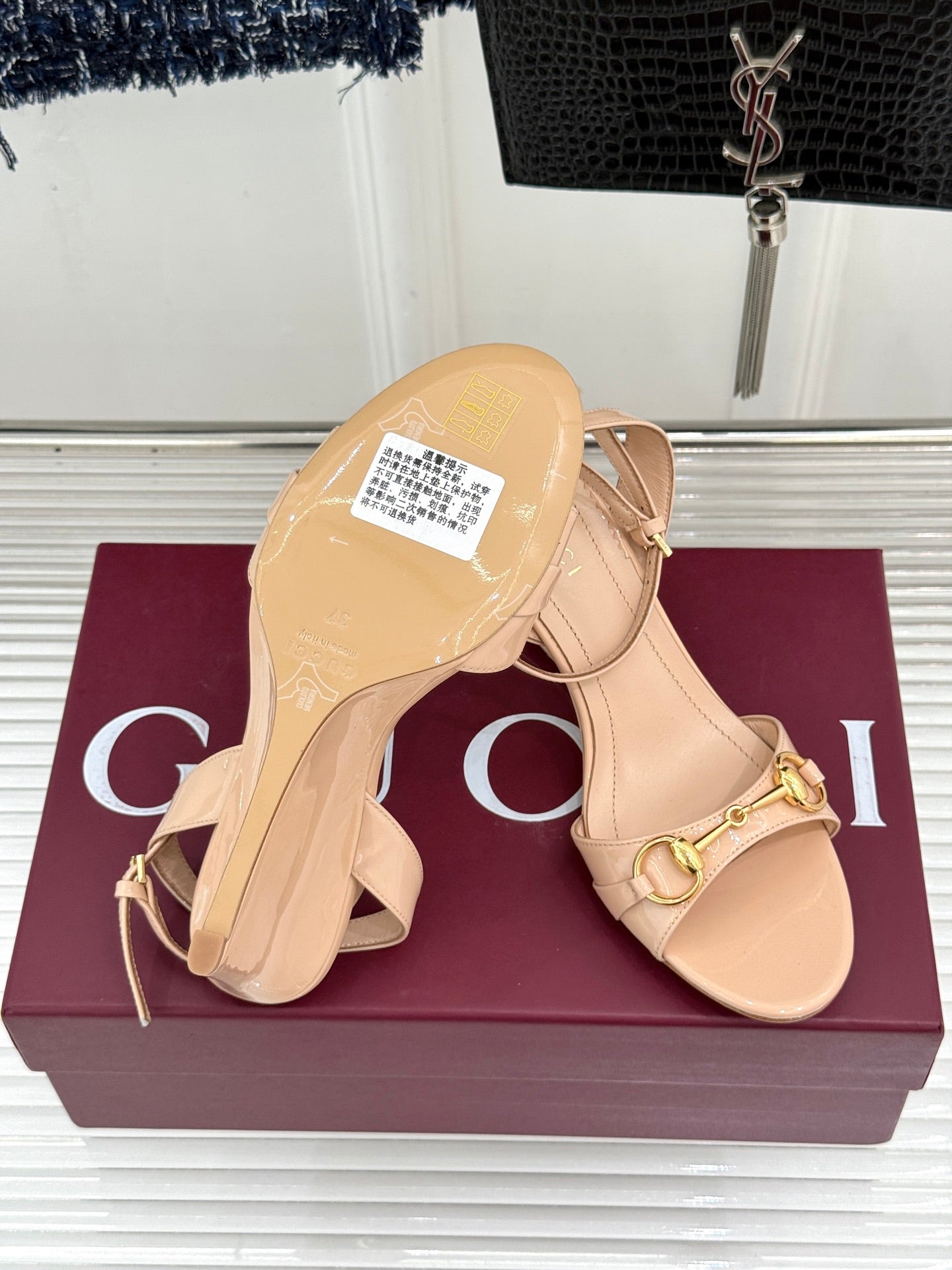 GG 26s Donna Wedge Sandal 8cm Cream Sheepskin 991738