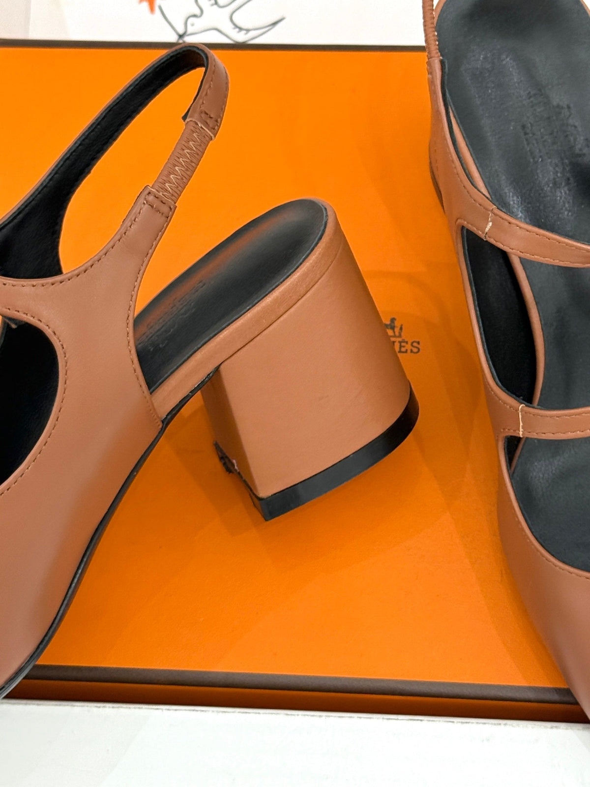 HM 26s Slingback High Heels In Brown Calfskin