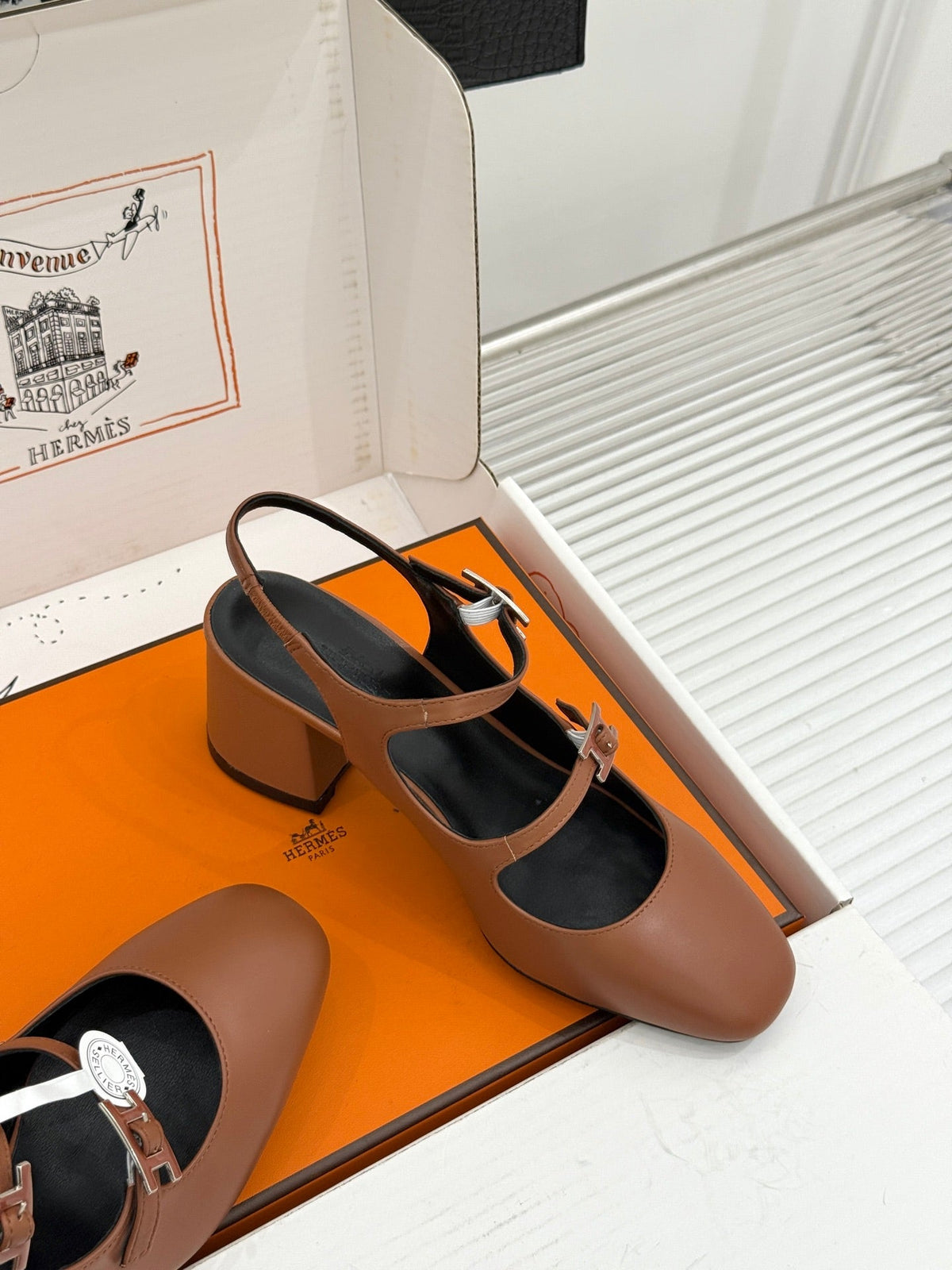 HM 26s Slingback High Heels In Brown Calfskin
