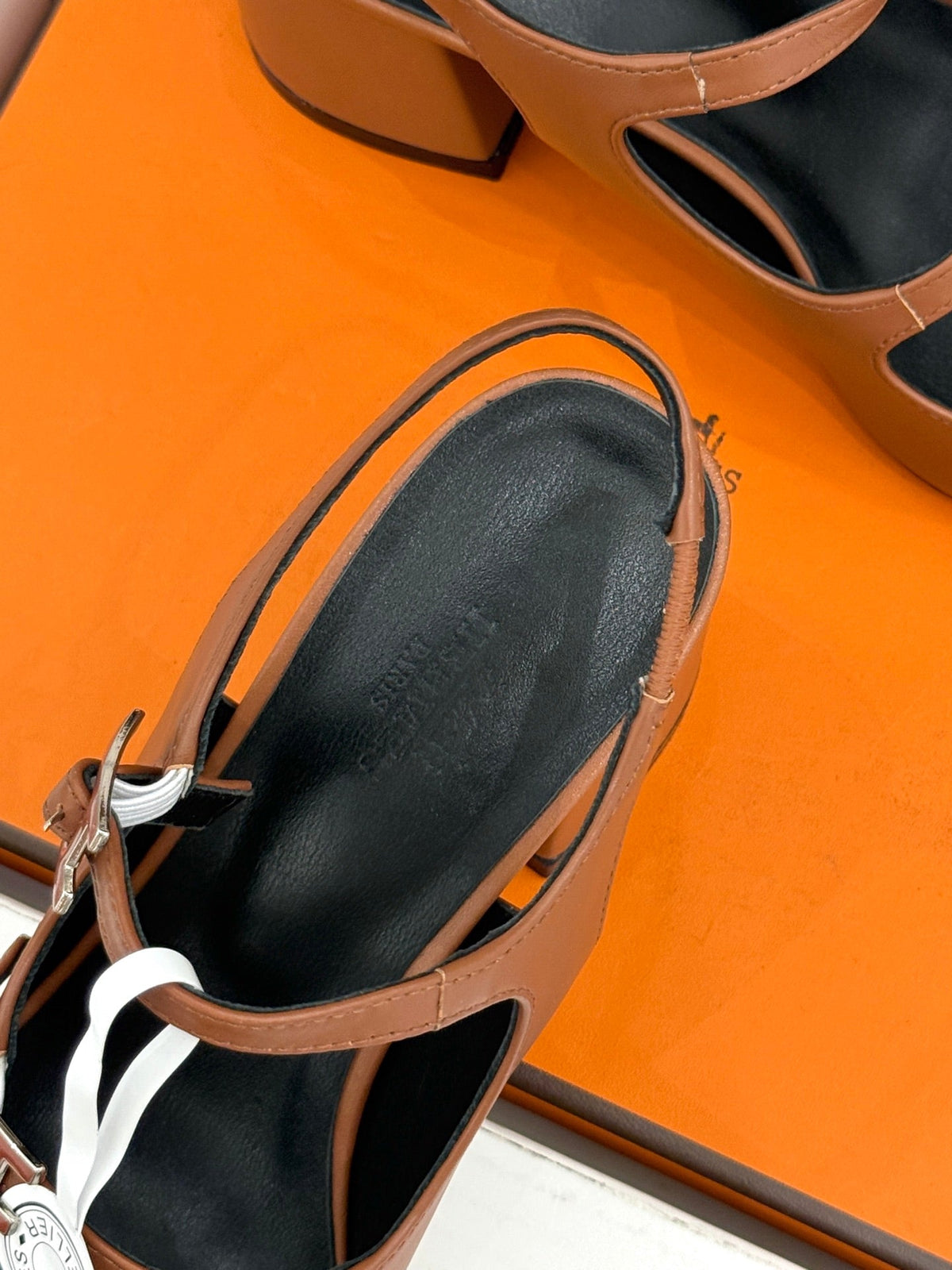 HM 26s Slingback High Heels In Brown Calfskin