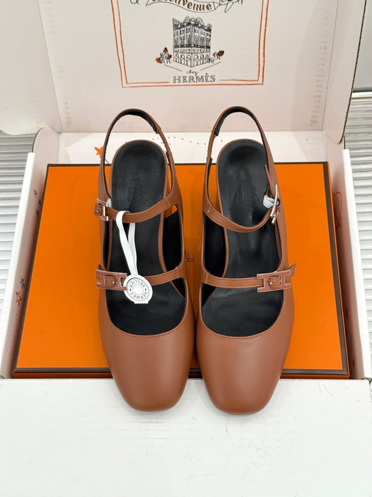 HM 26s Slingback High Heels In Brown Calfskin