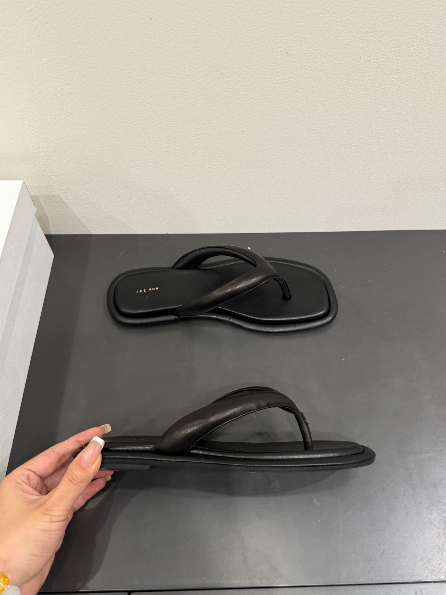 The Row Thong Sandal  Black  Sheepskin 337477
