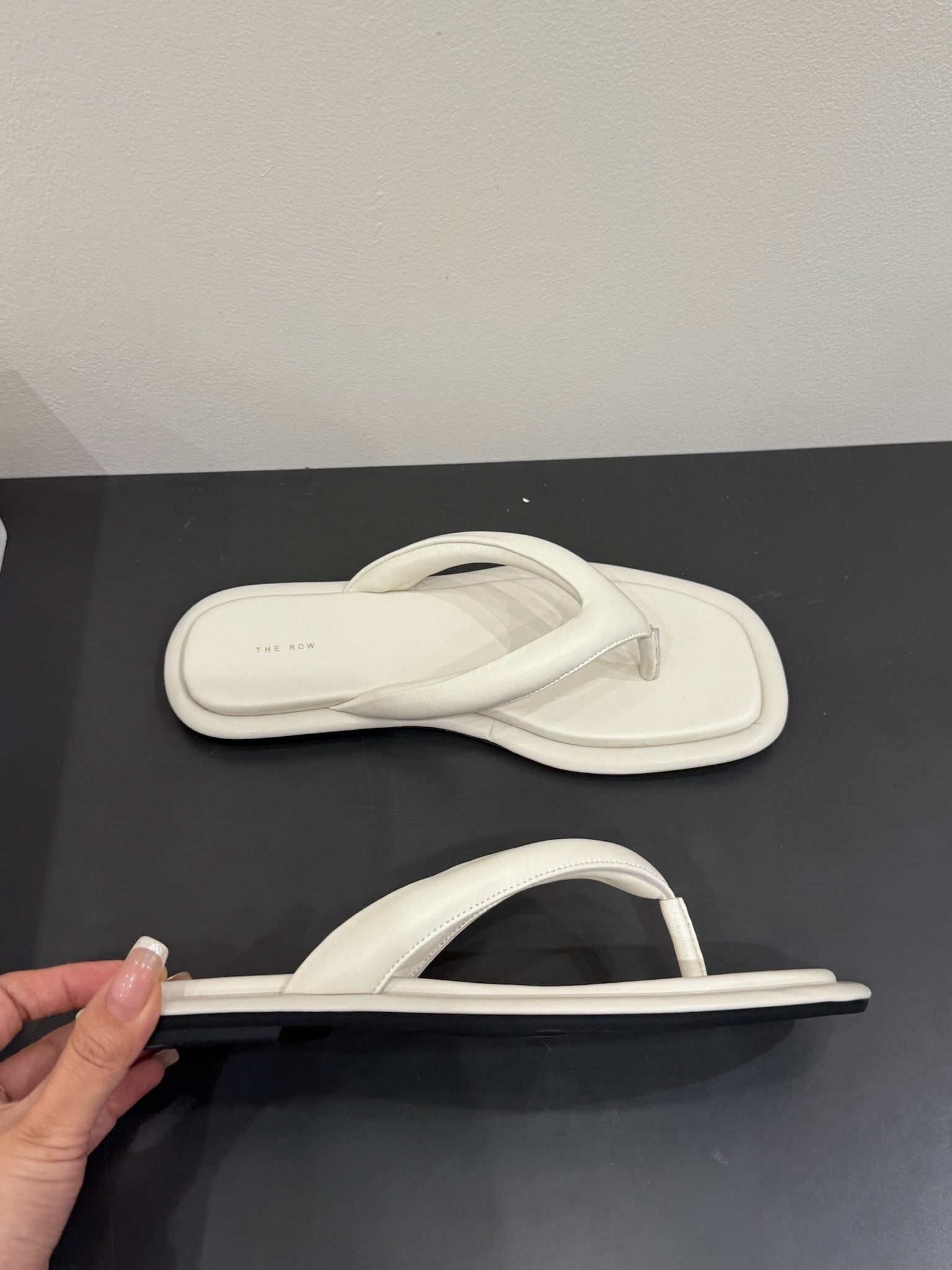 The Row Thong Sandal  White Sheepskin 337479