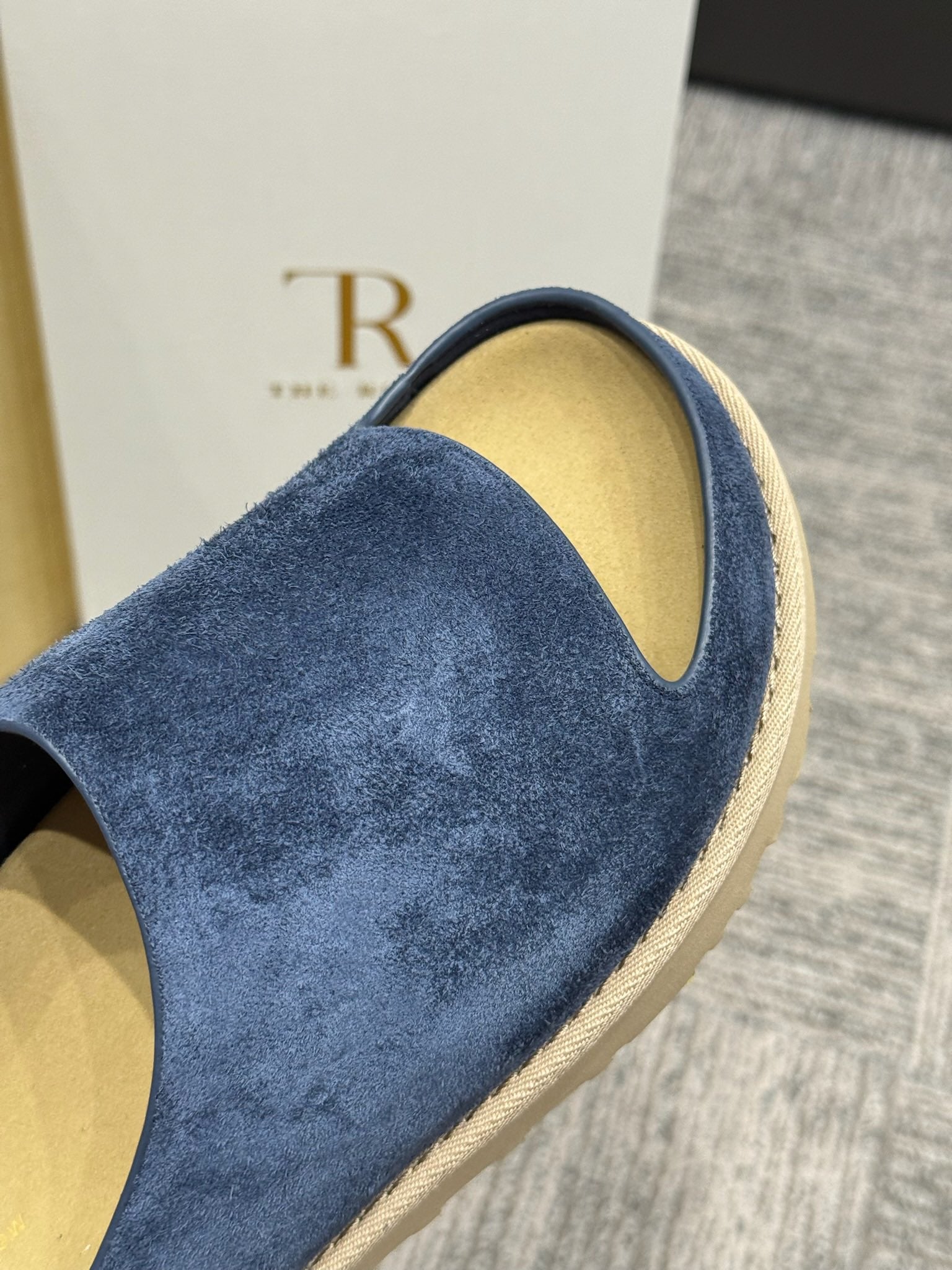 The Row Slide Sandals Navy  Cow Suede 337474
