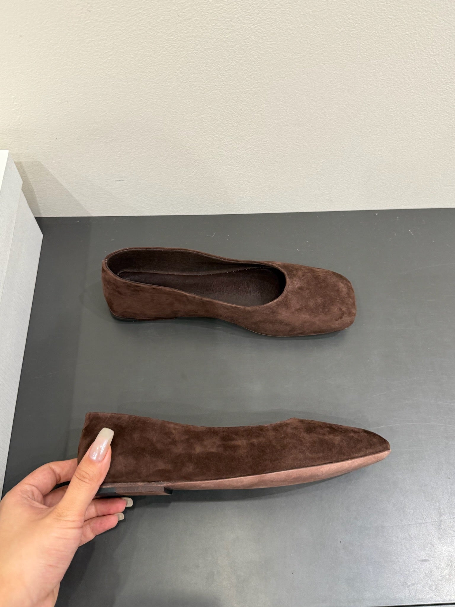 The Row Ballet Flats Dark Brown Cow Suede 337495