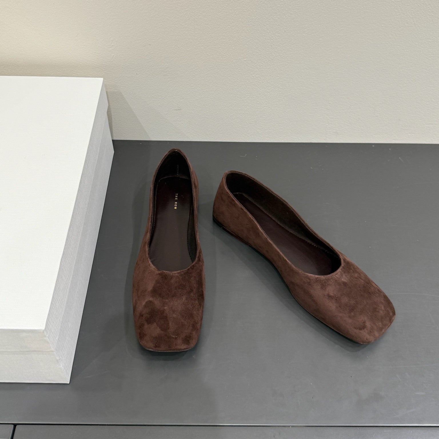 The Row Ballet Flats Dark Brown Cow Suede 337495
