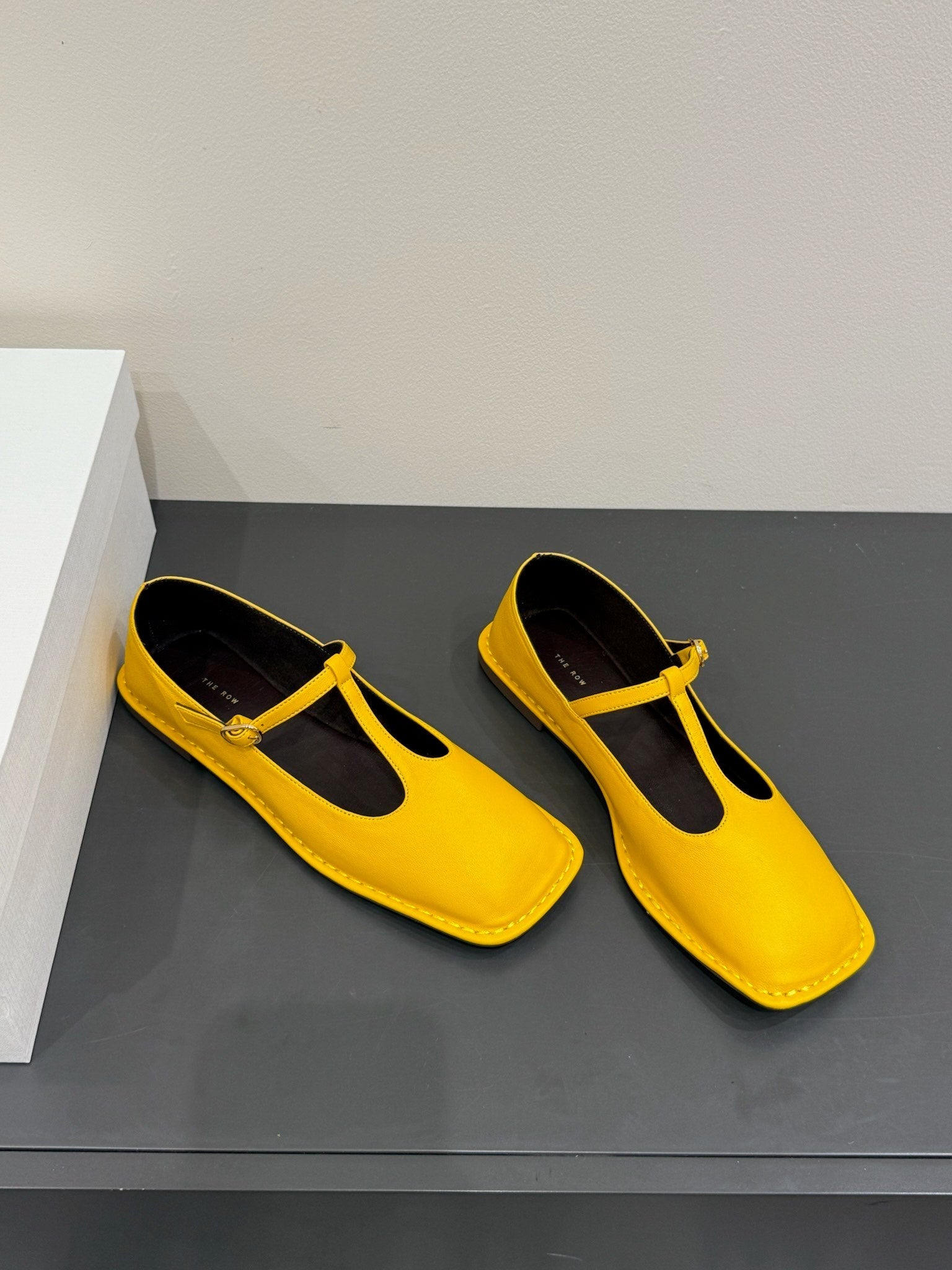 The Row Square T-Strap  Flat Yellow Sheepskin 337497