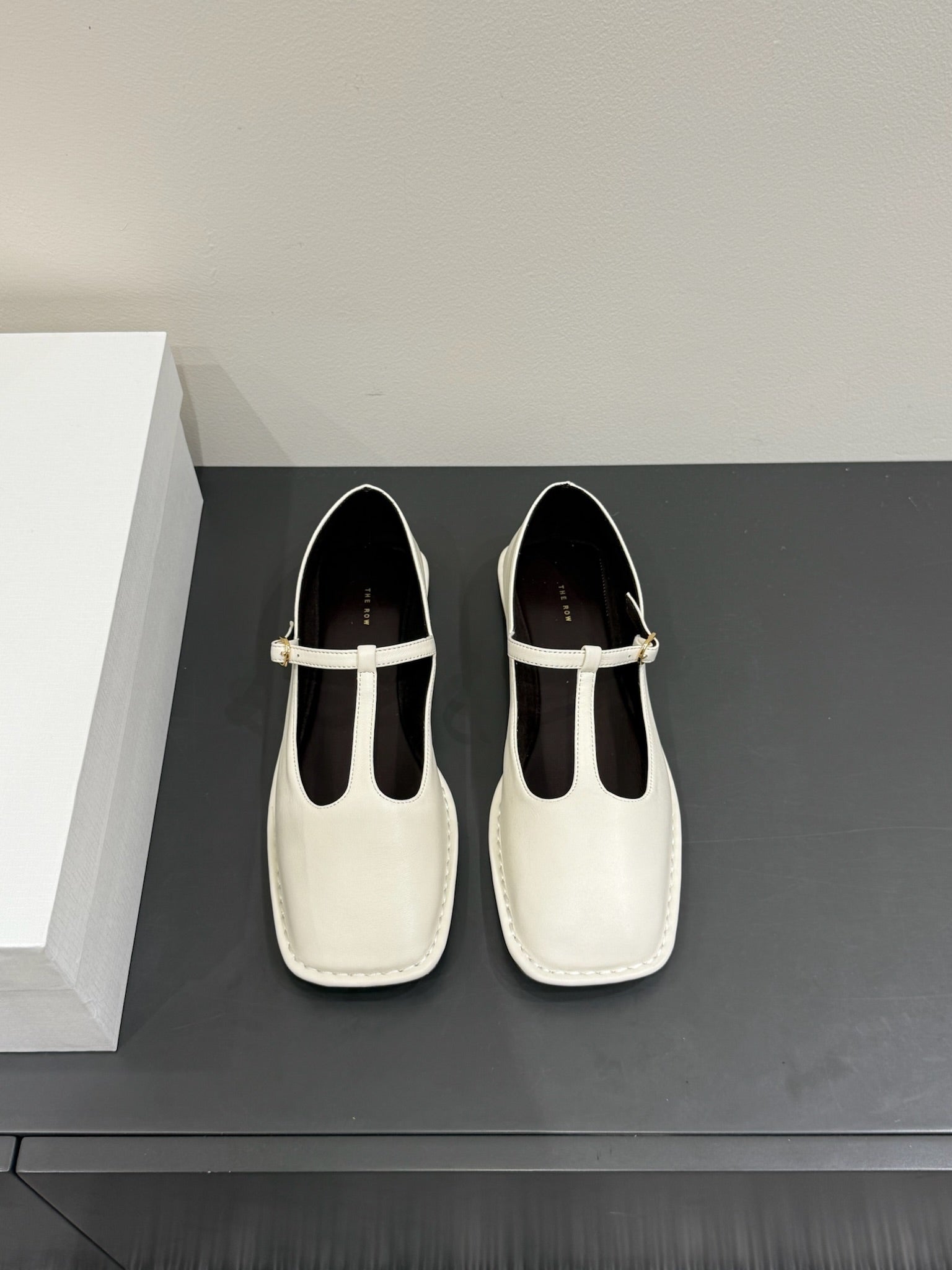 The Row Square T-Strap  Flat White Sheepskin 337498
