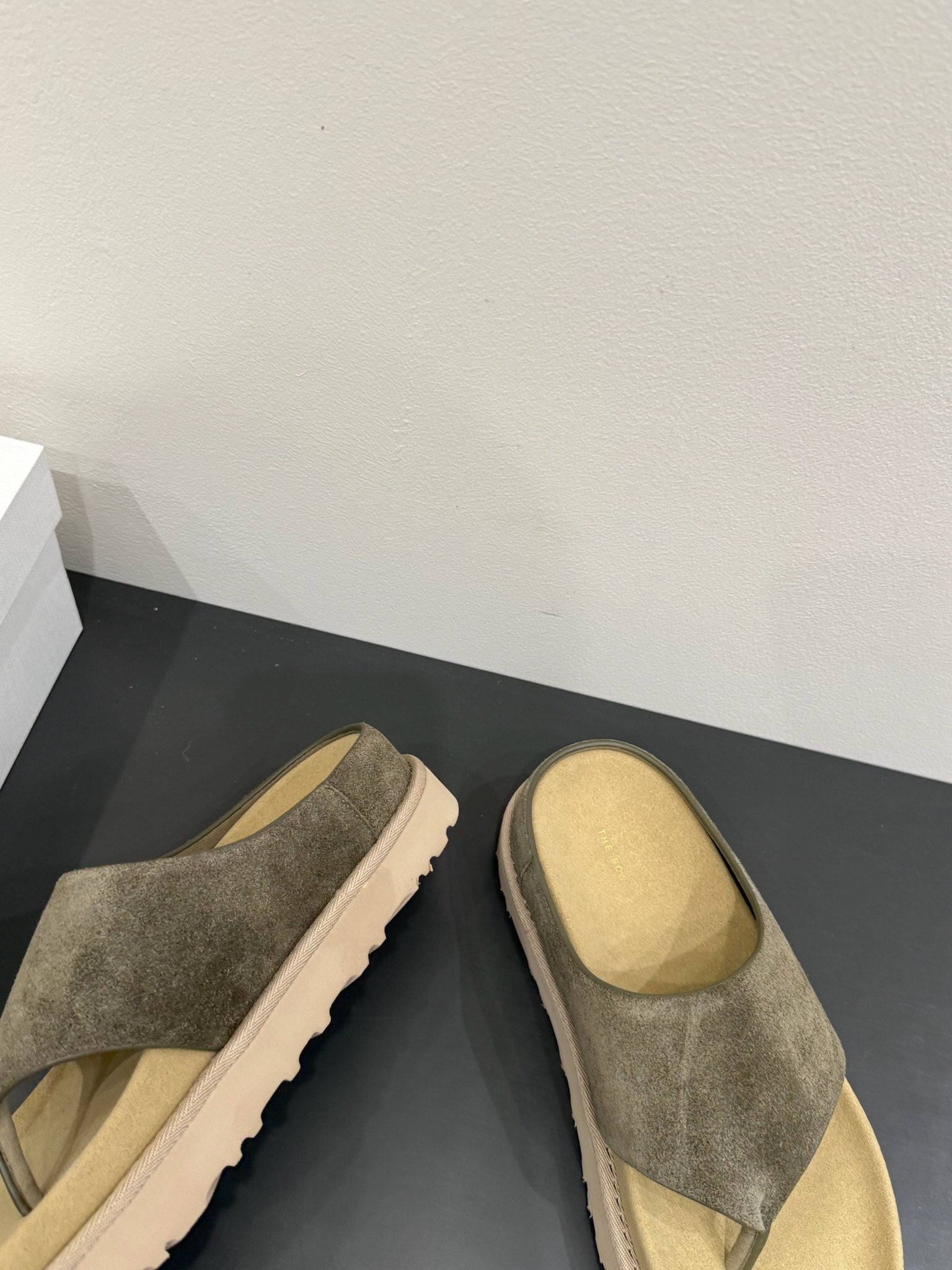 The Row Flat Sandal  Dark Olive Brown Cow Suede 337501