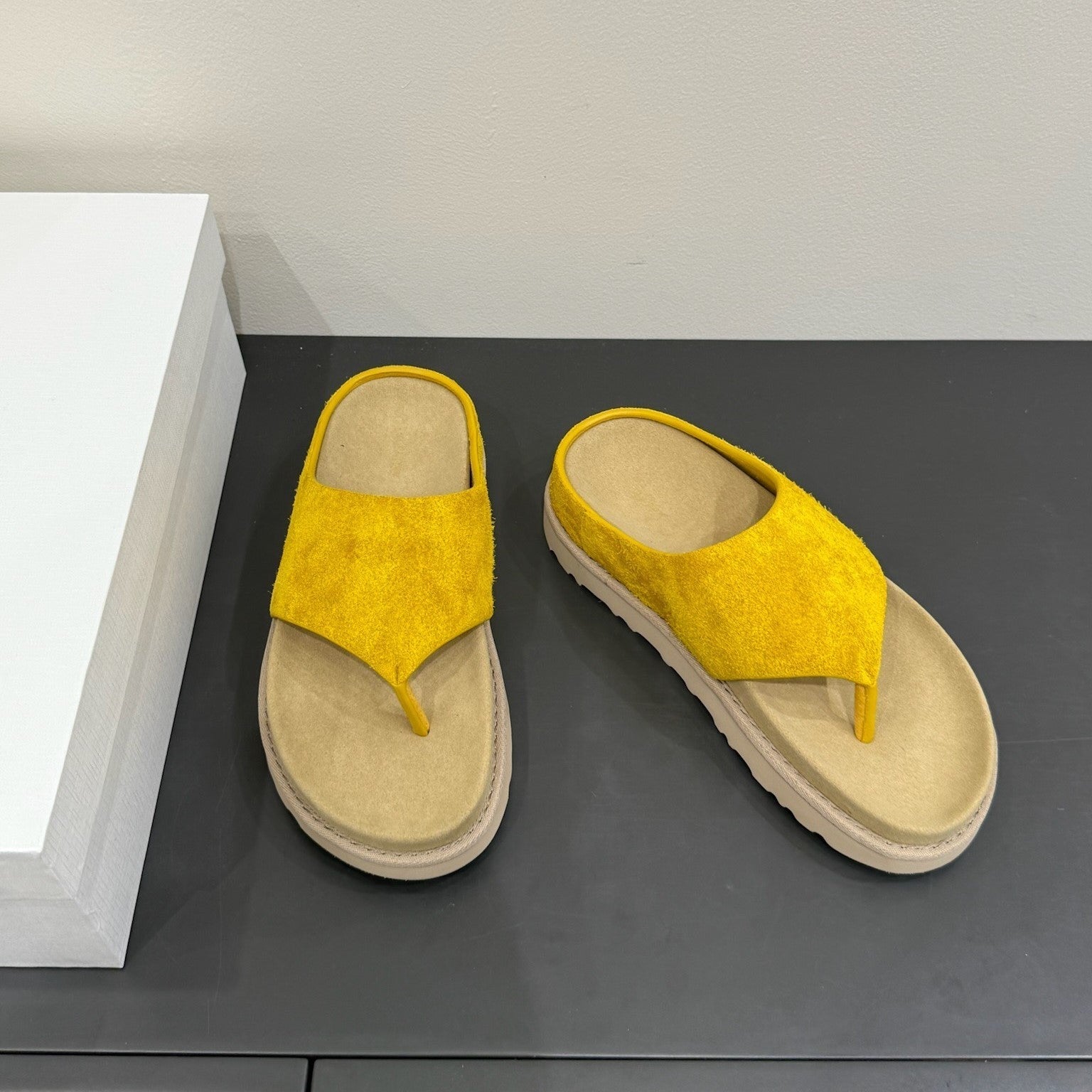 The Row Flat Sandal  Yellow Cow Suede 337502