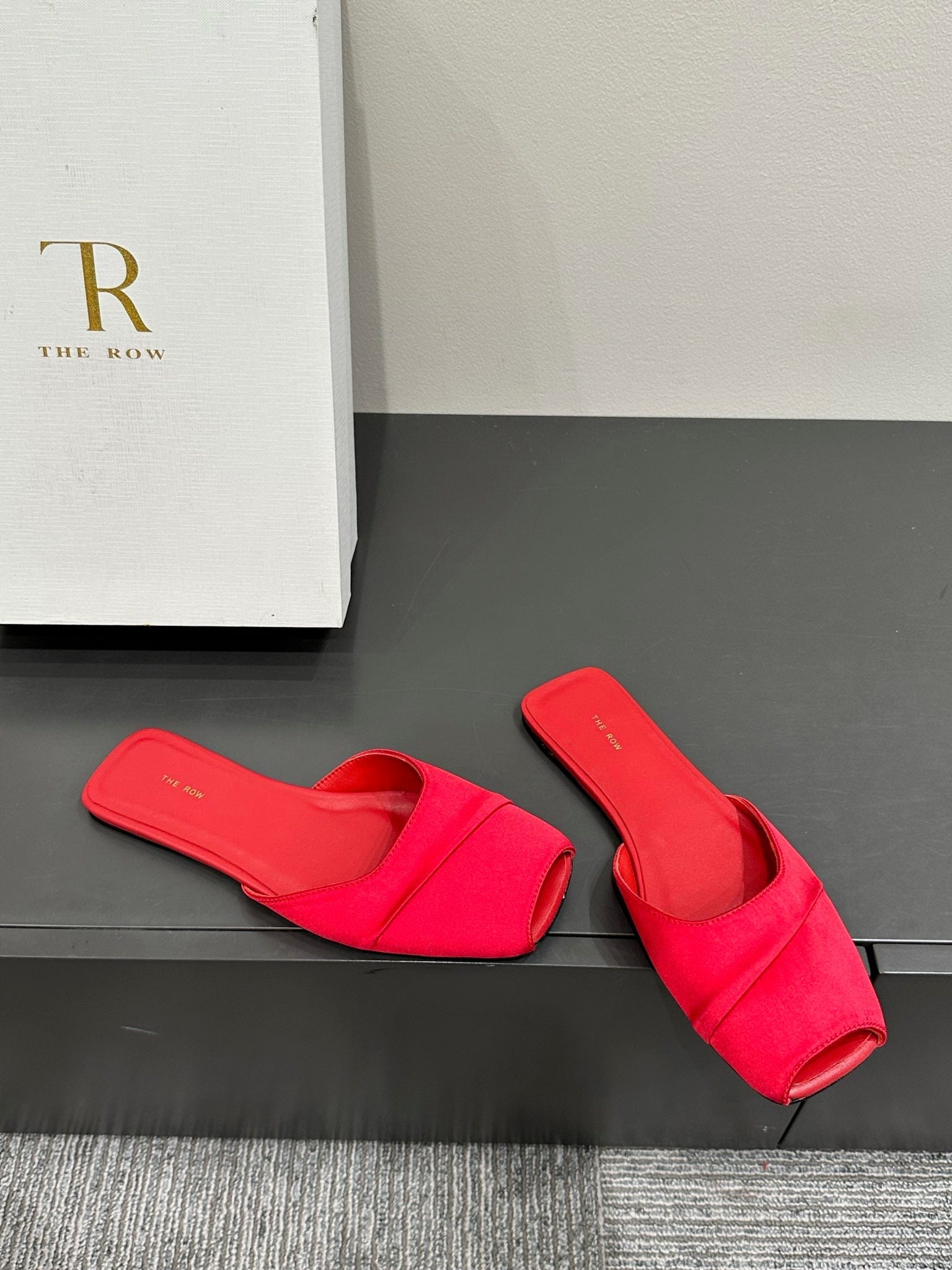 The Row Mule Sandal Red Satin And Sheepskin Lining 337506