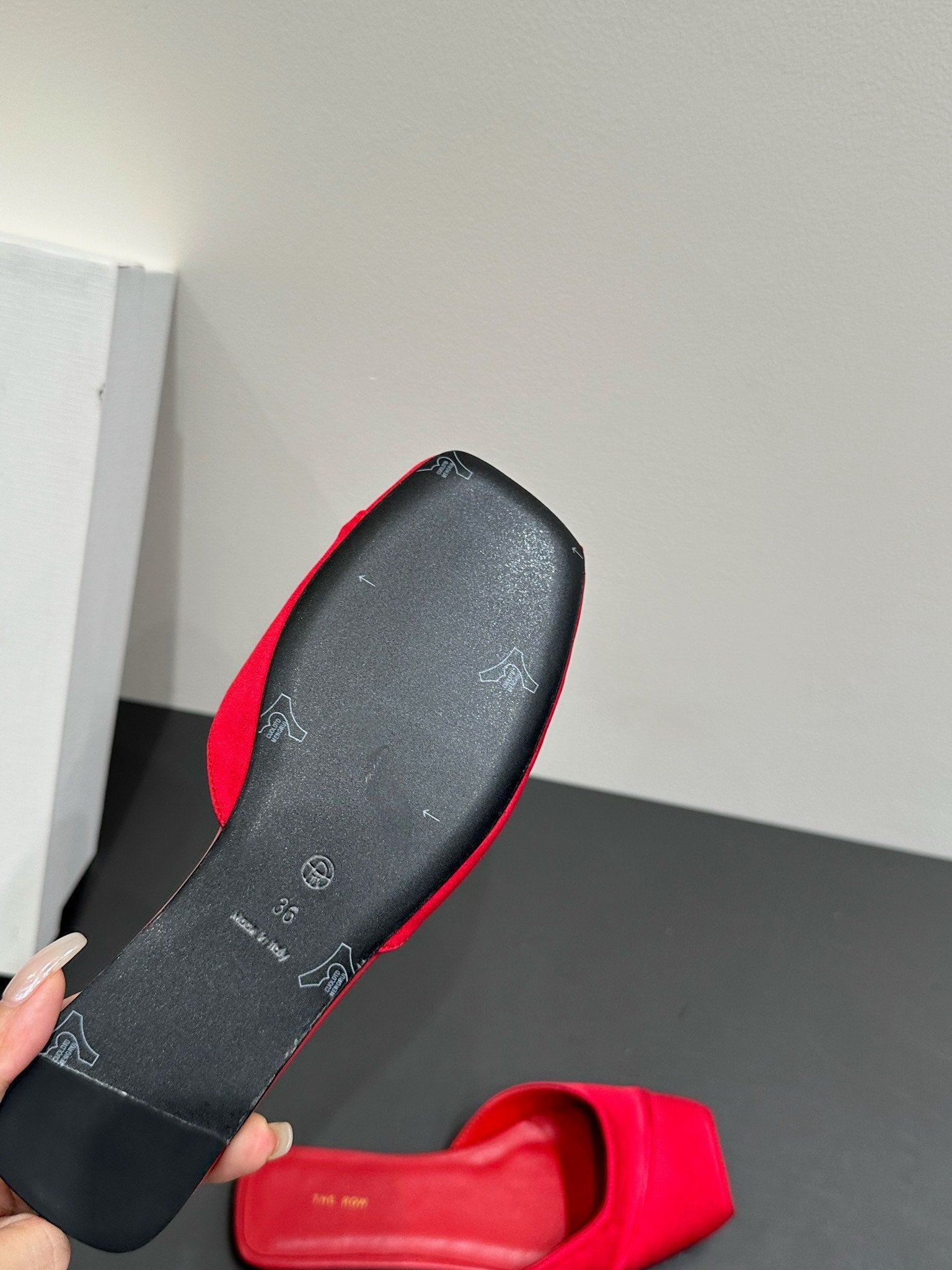 The Row Mule Sandal Red Satin And Sheepskin Lining 337506