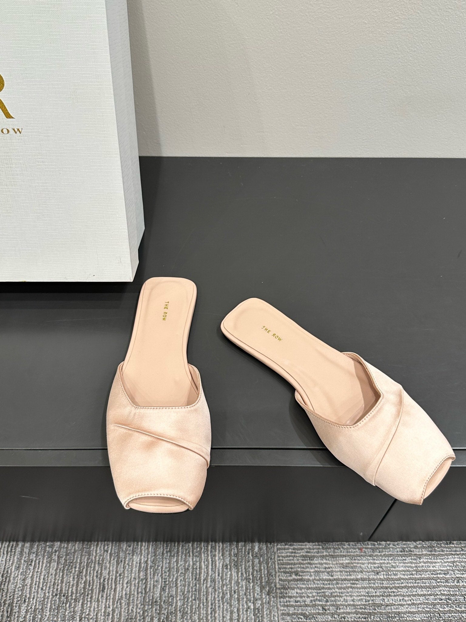 The Row Mule Sandal Beige Satin And Sheepskin Lining 337507