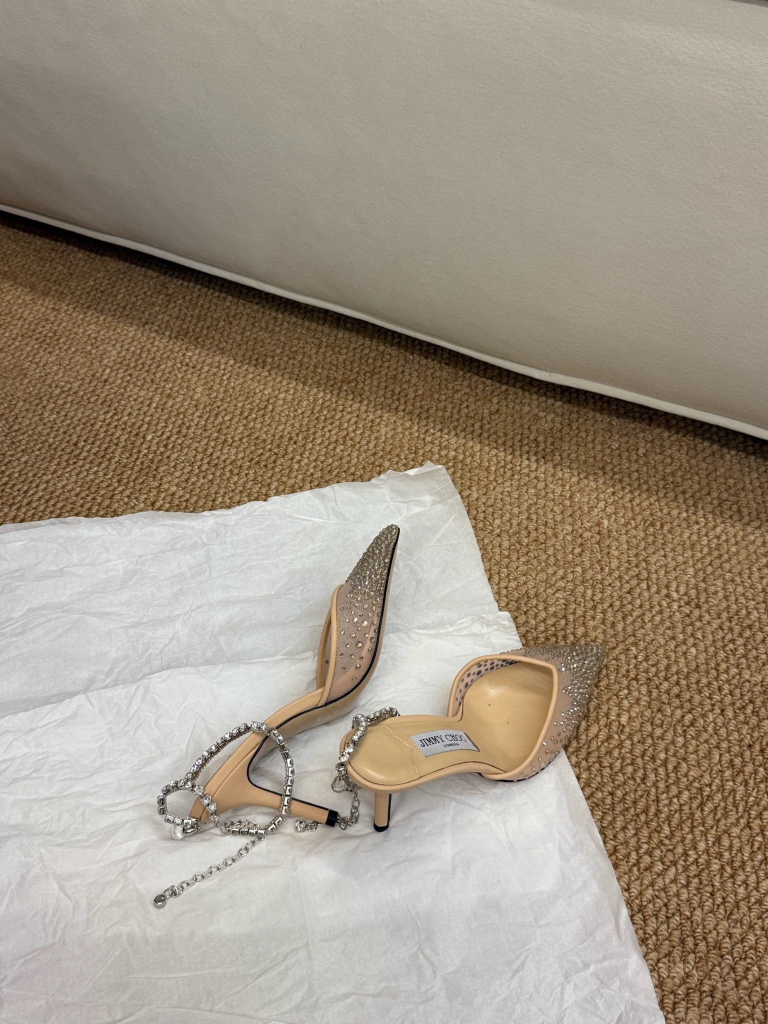 Jimmy Crystal-embellished Saeda Pumps 100mm Beige Mesh Drill 420168