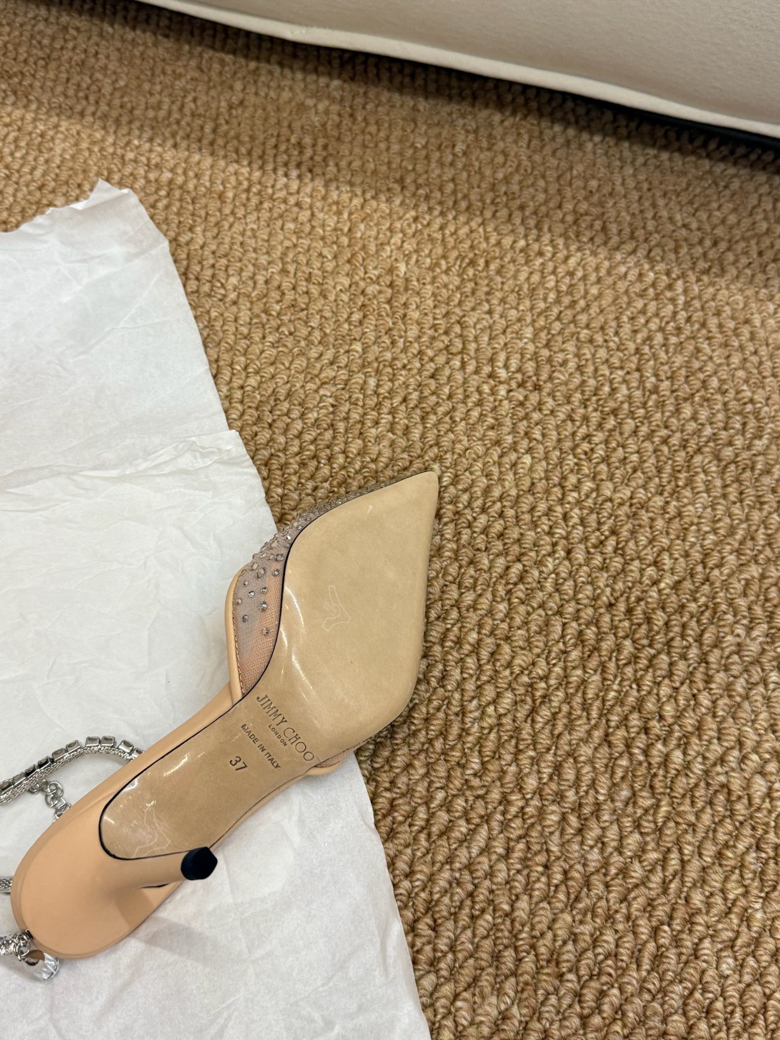 Jimmy Crystal-embellished Saeda Pumps 100mm Beige Mesh Drill 420168