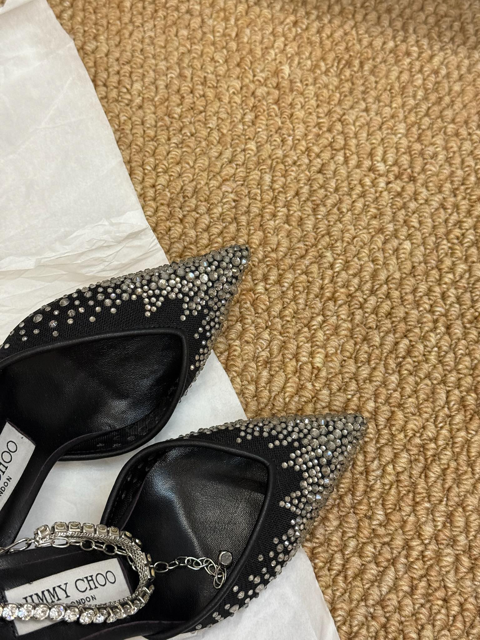 Jimmy Crystal-embellished Saeda Pumps 100mm Black Mesh Drill 420169