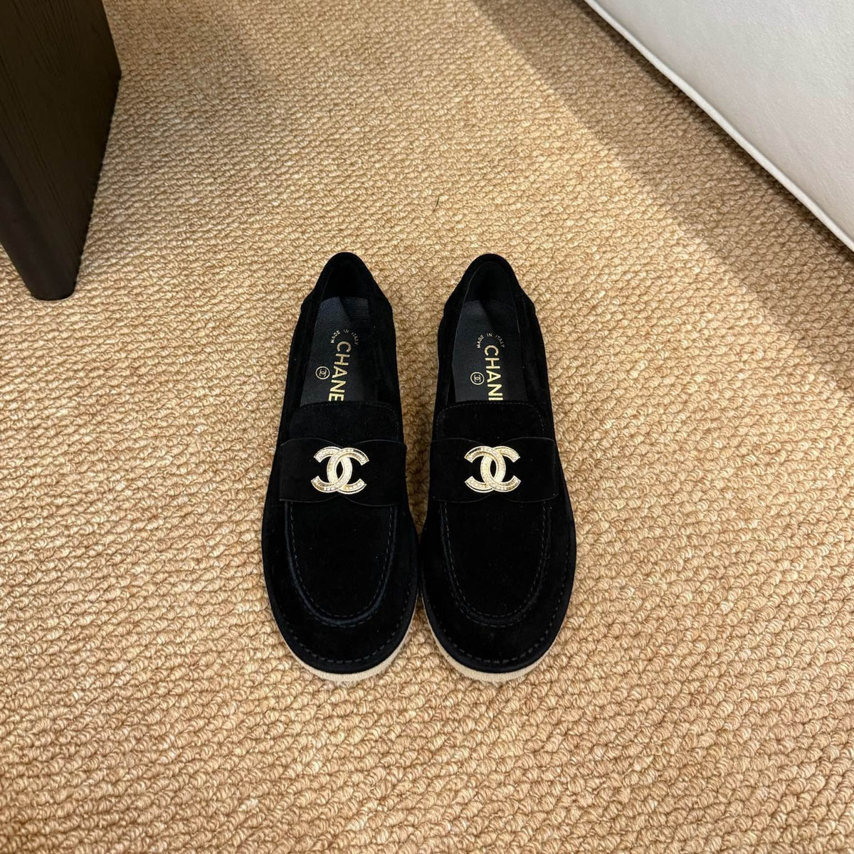 Chanel 26s Loafer In Black Suede CC Logo