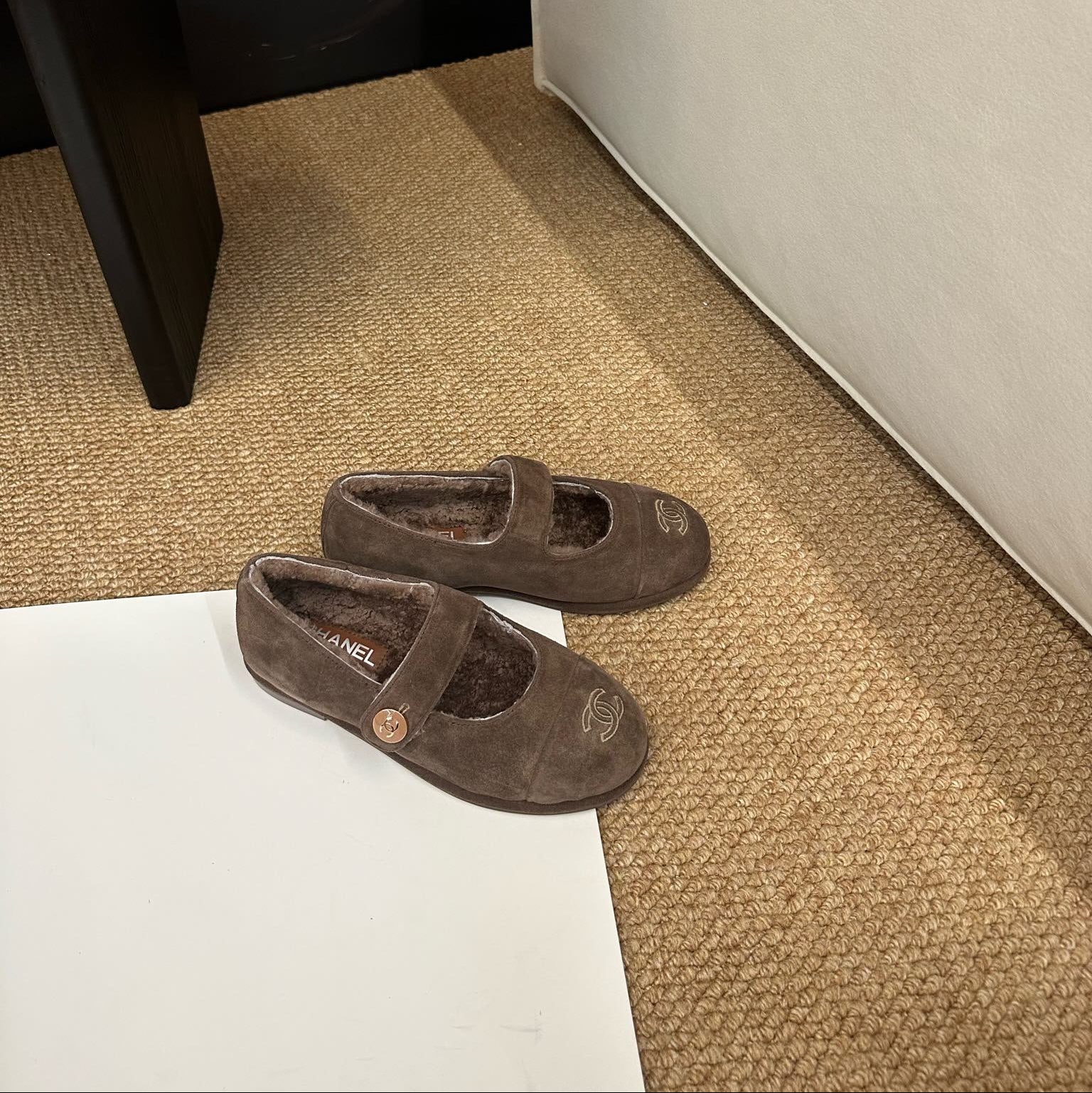 CC 26s Mary Jane Flats Brown Suede Shearling Lining