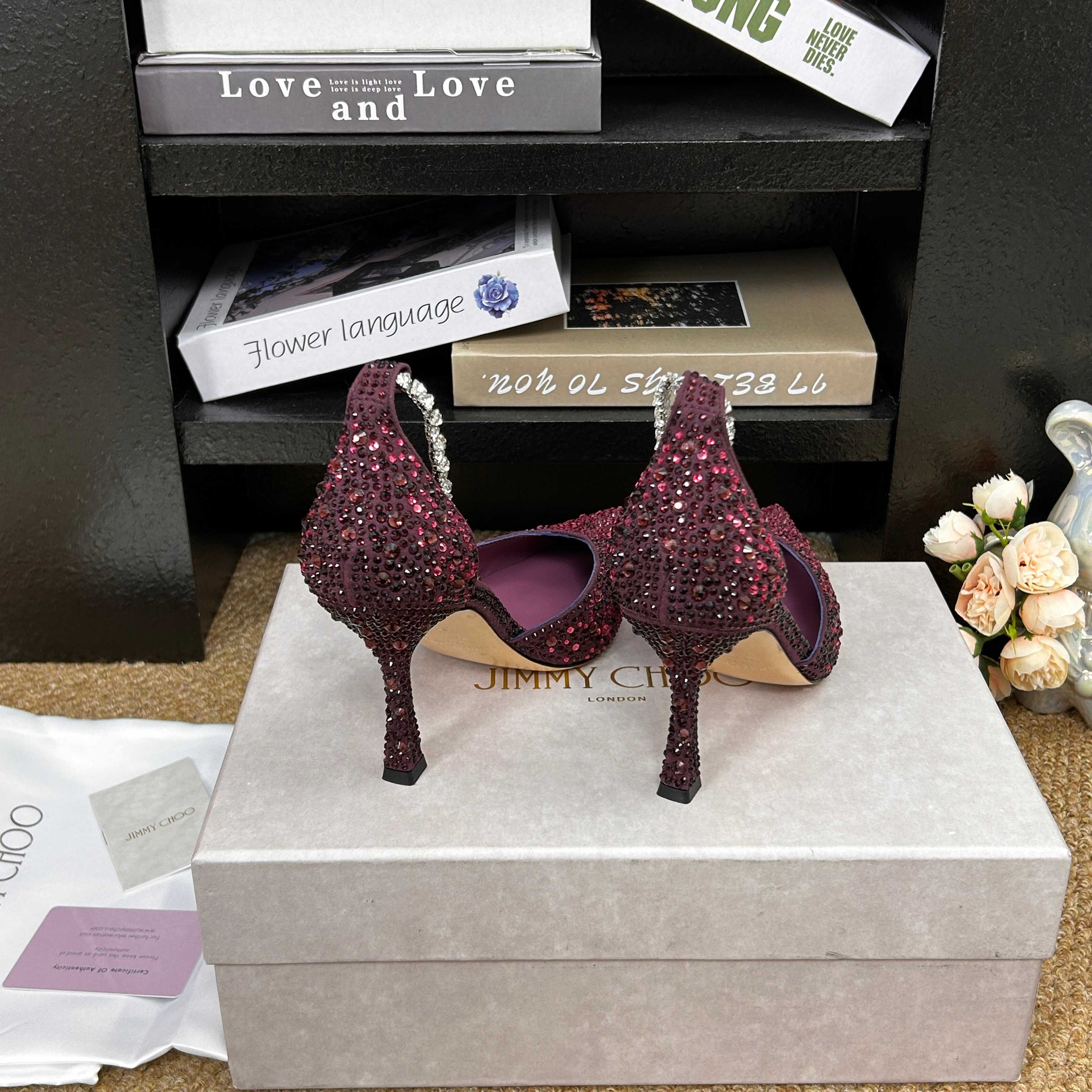 Jimmy 26 Stevie Pump 9cm Burgundy Crystal Leather 681906