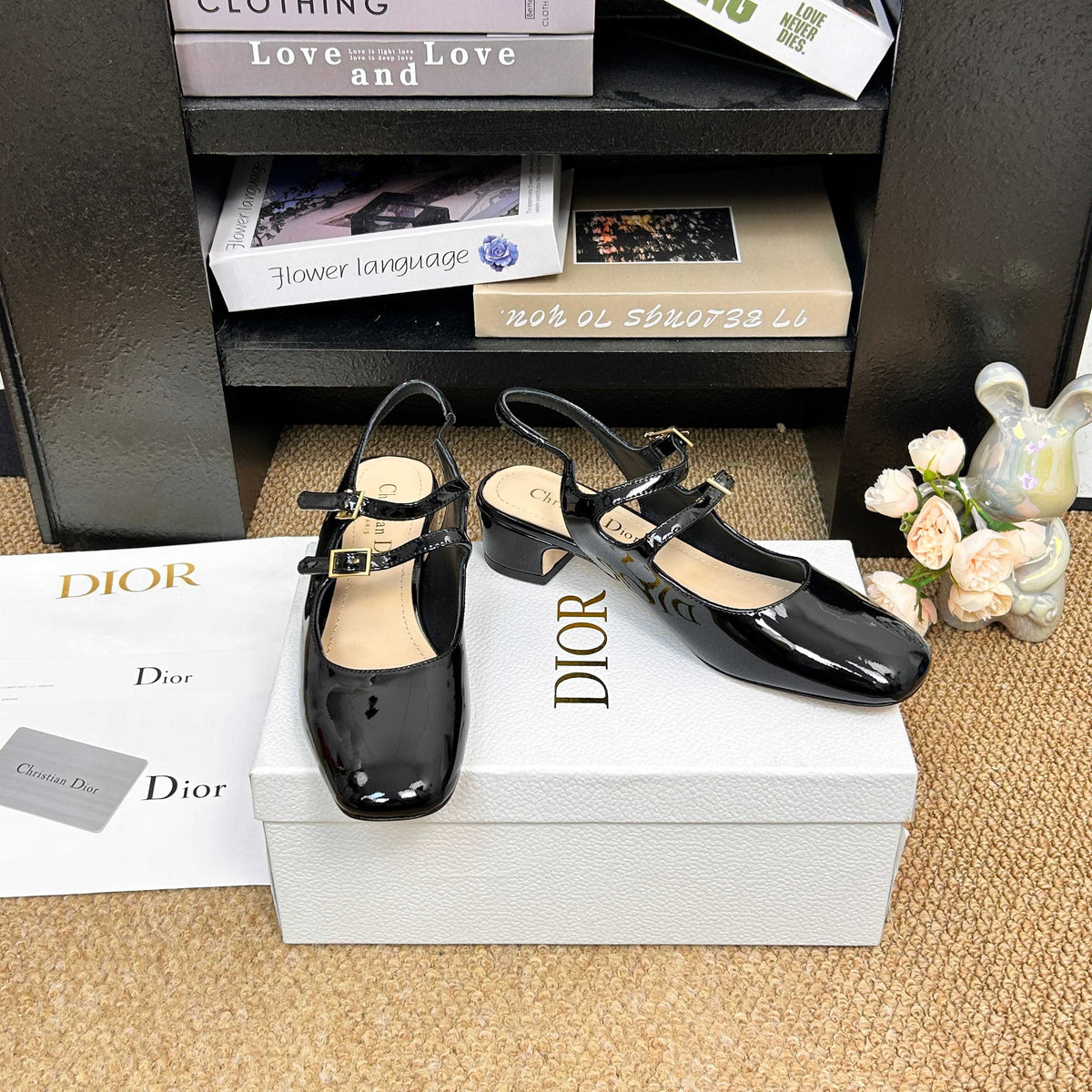 CD 26s Mary Jane Slingback Flats Black Patent Calfskin 157542