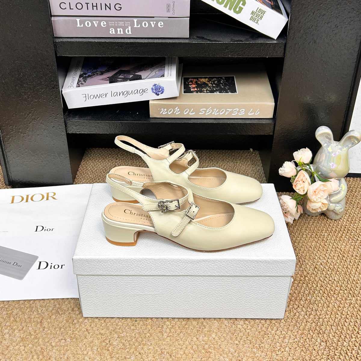 CD 26s Mary Jane Slingback Flats Cream Patent Calfskin 157543