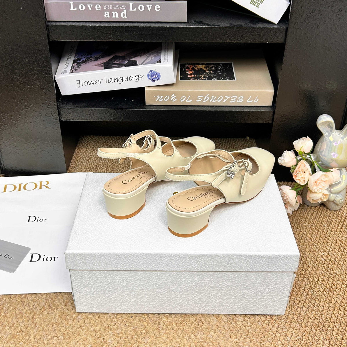 CD 26s Mary Jane Slingback Flats Cream Patent Calfskin 157543