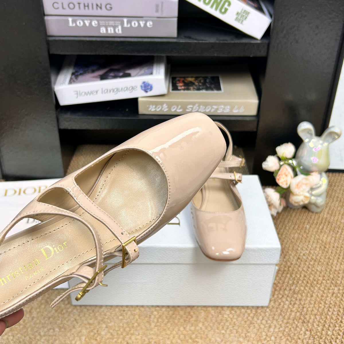 CD 26s Mary Jane Slingback Flats Beige Patent Calfskin 157544