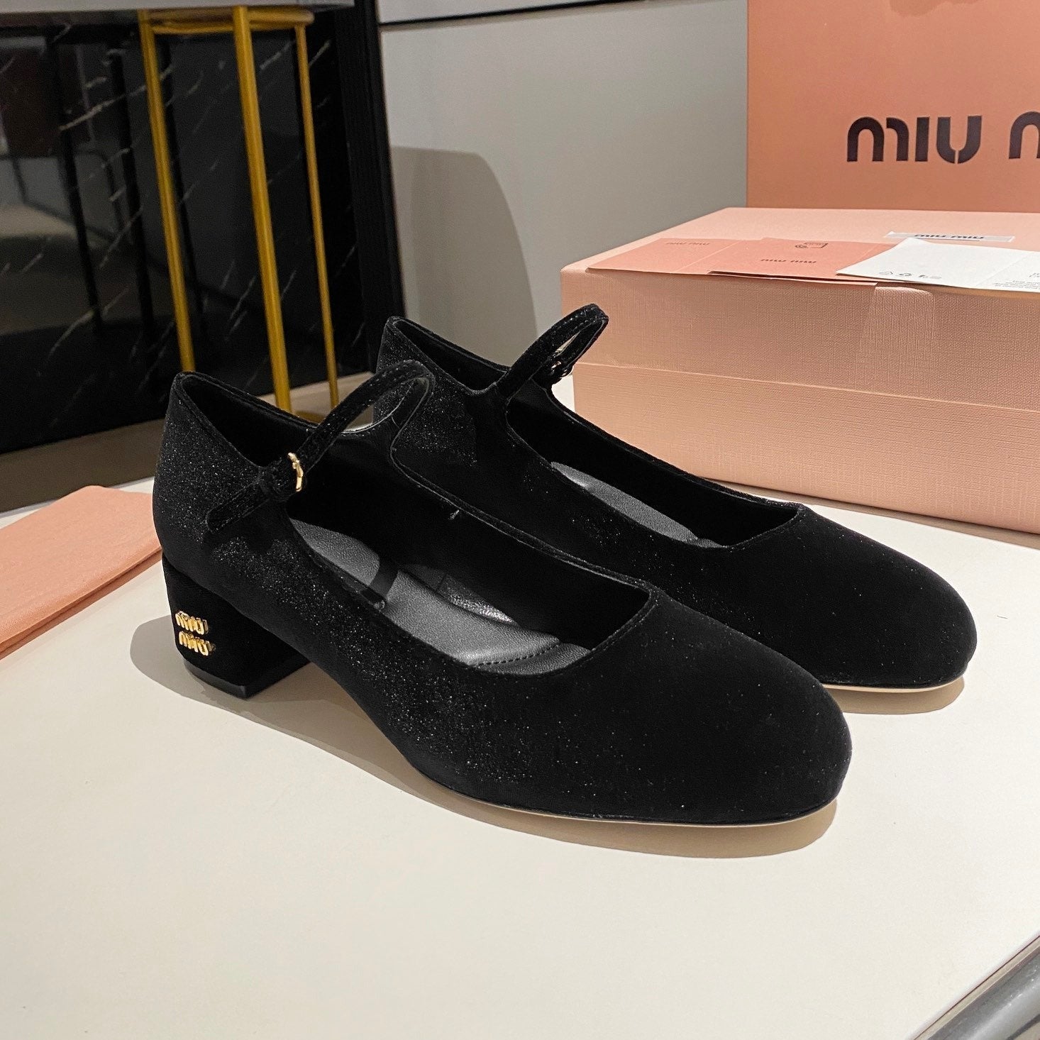 Miu Mary Jane Shoes Classic Black Suede